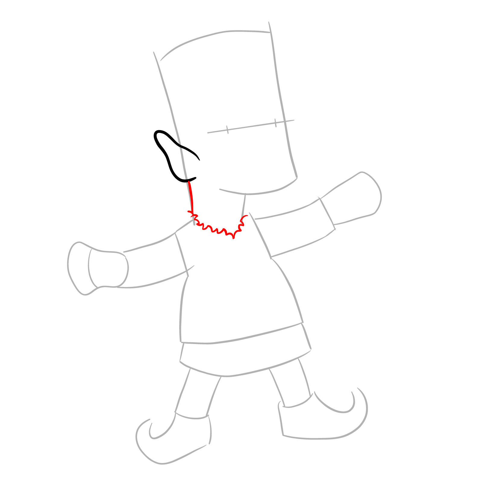 How to draw Bart Simpson as a Christmas Elf - step 05