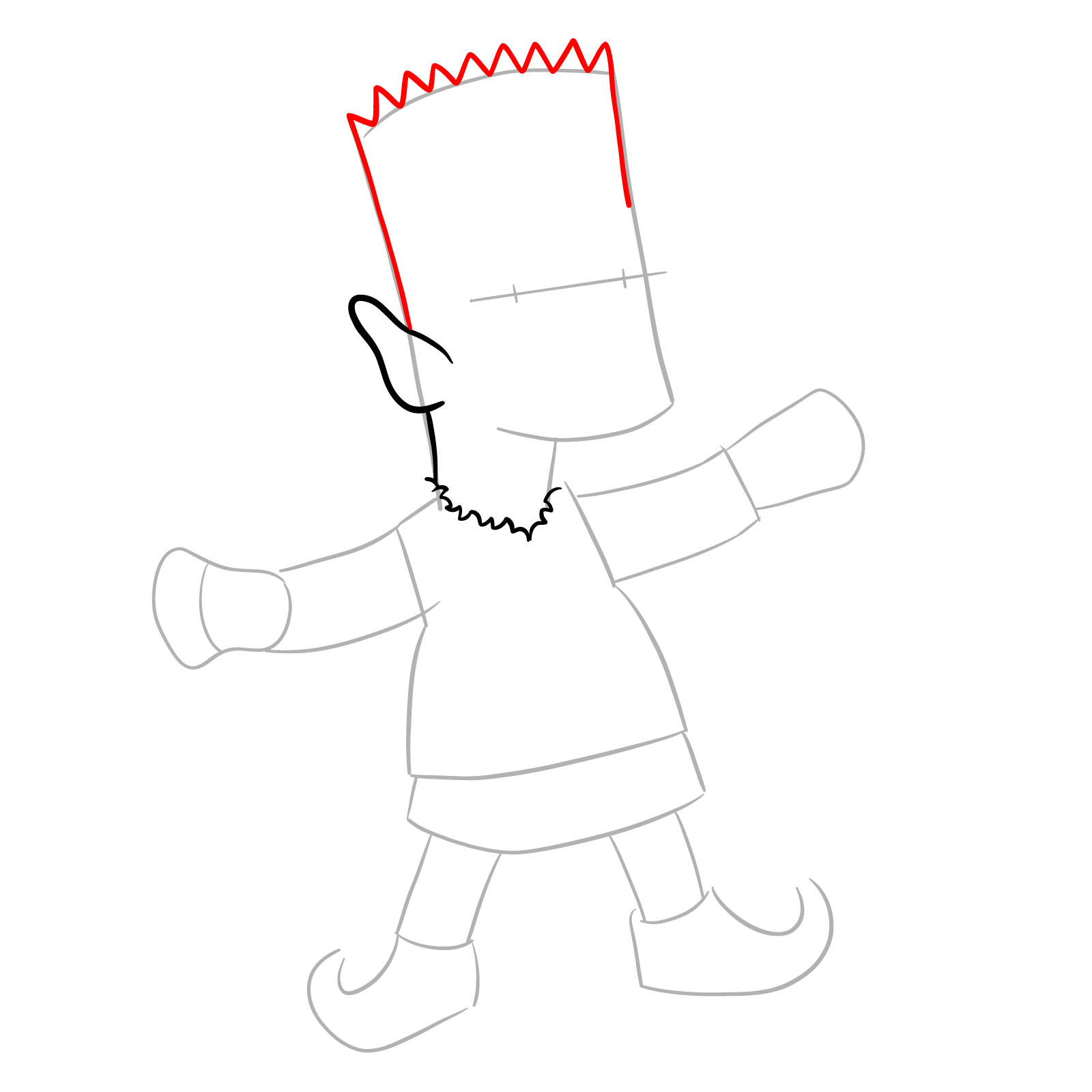 How to draw Bart Simpson as a Christmas Elf - step 06