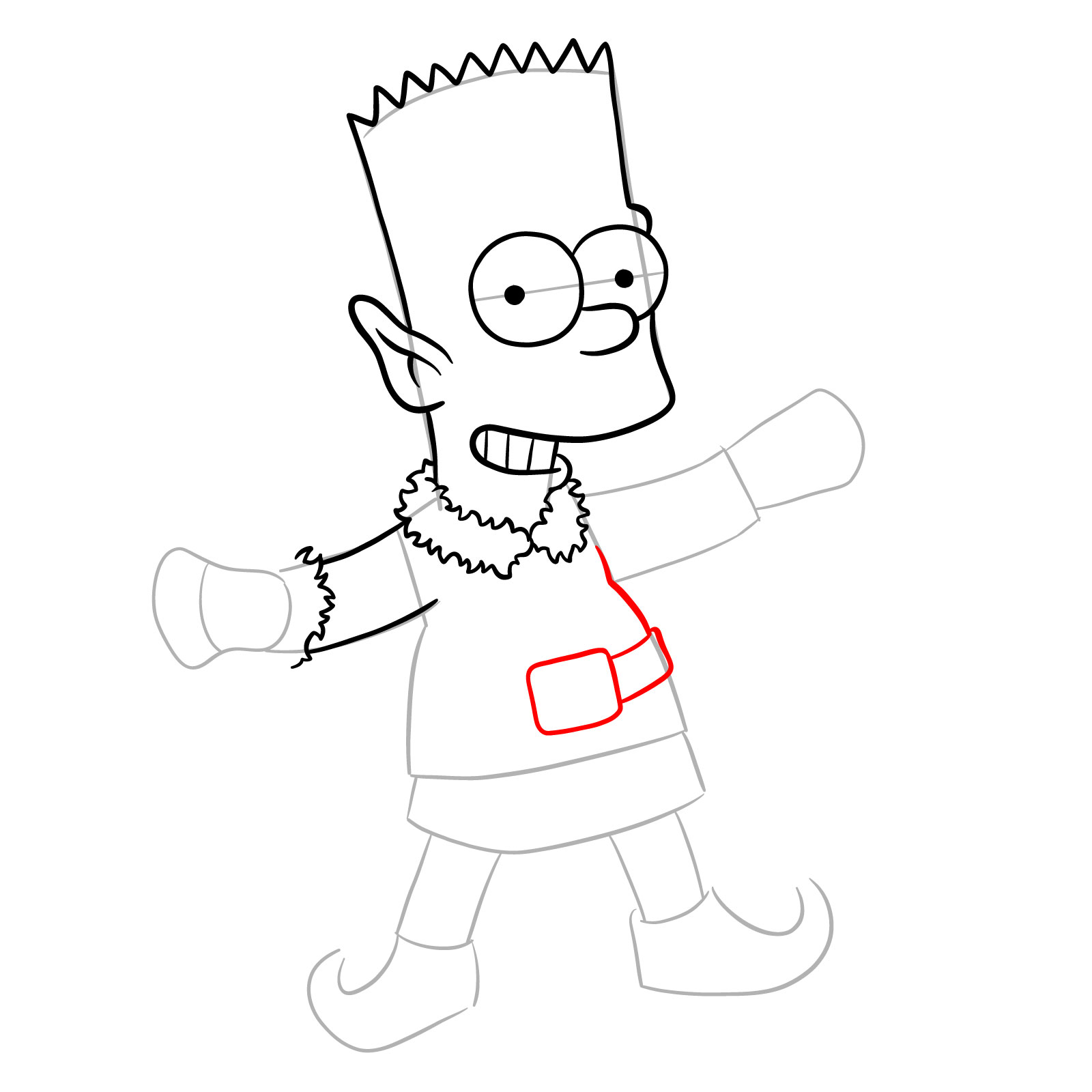 How to draw Bart Simpson as a Christmas Elf - step 16