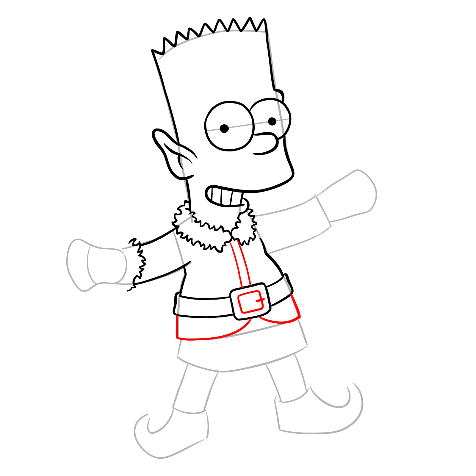 How to draw Bart Simpson as a Christmas Elf - step 18