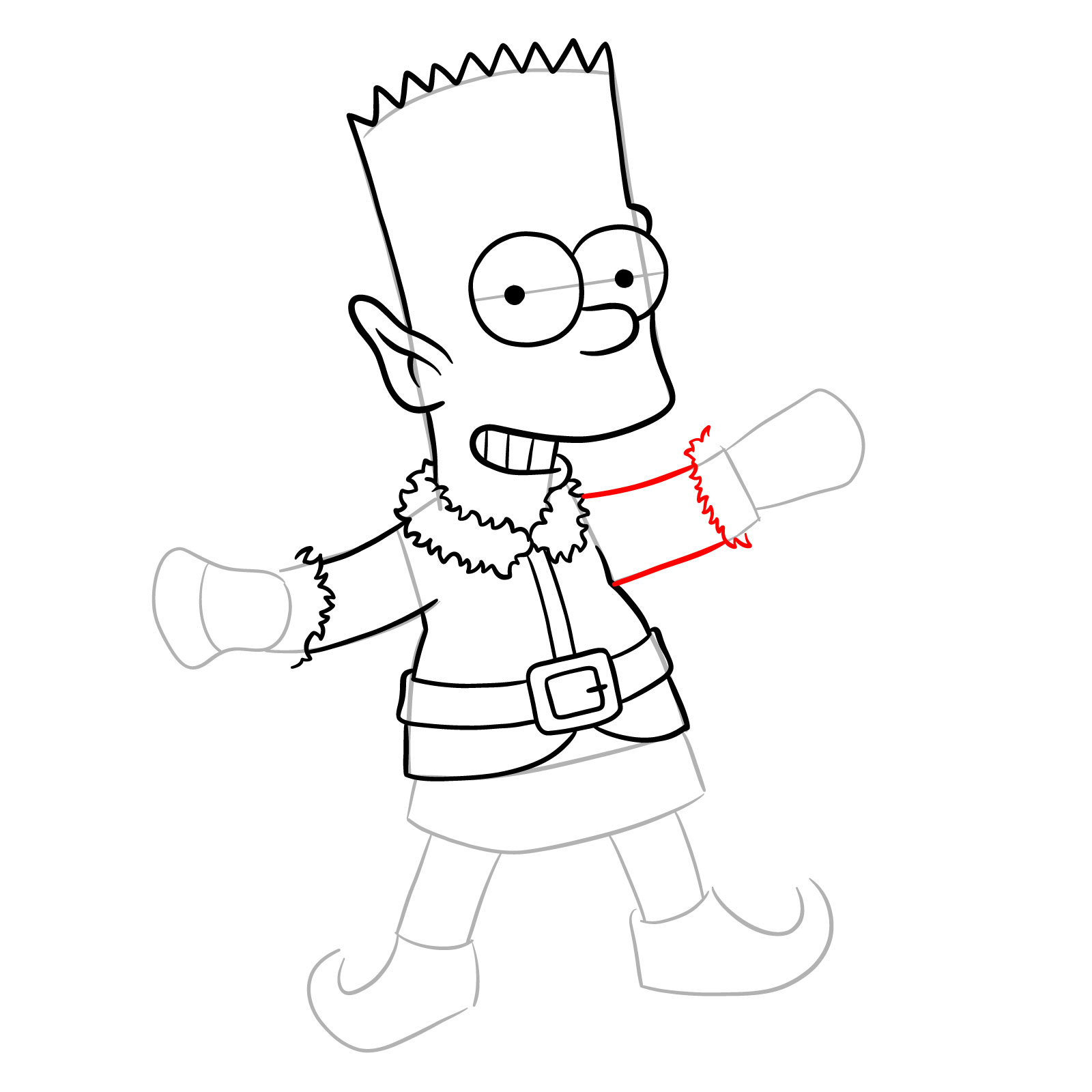 How to draw Bart Simpson as a Christmas Elf - step 19