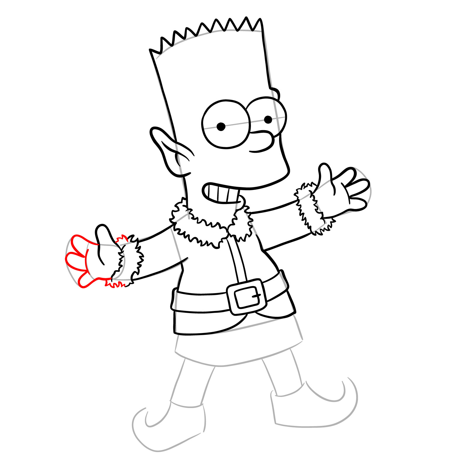 How to draw Bart Simpson as a Christmas Elf - step 23