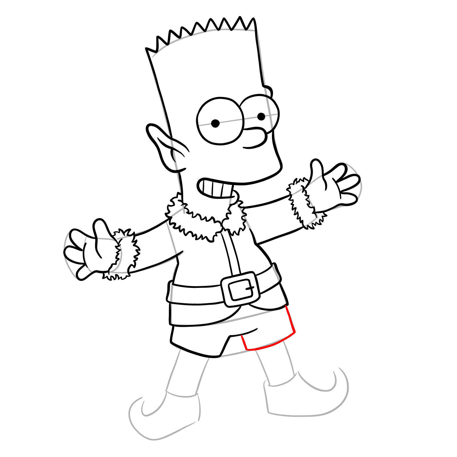 How to draw Bart Simpson as a Christmas Elf - step 25