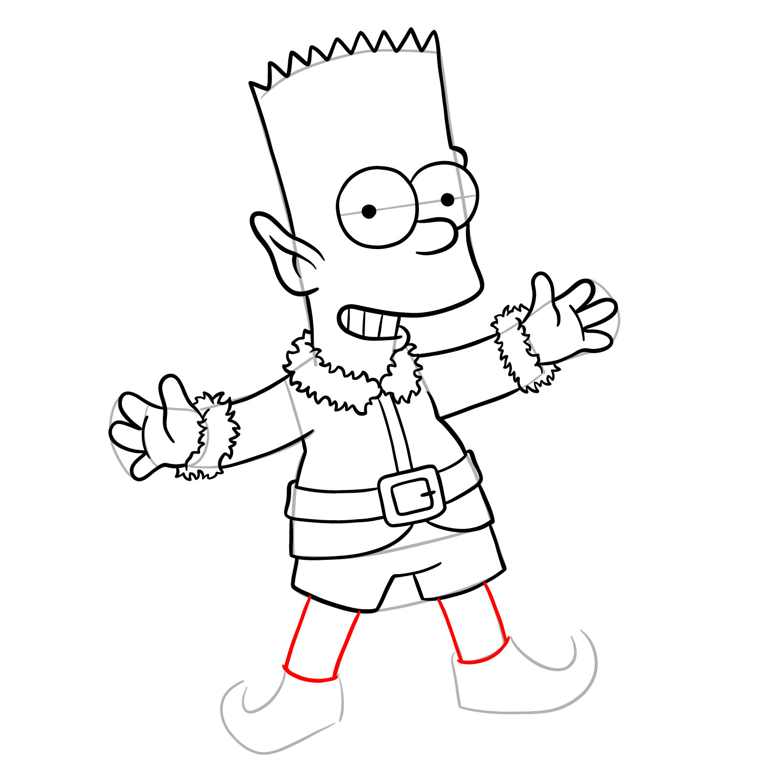How to draw Bart Simpson as a Christmas Elf - step 26