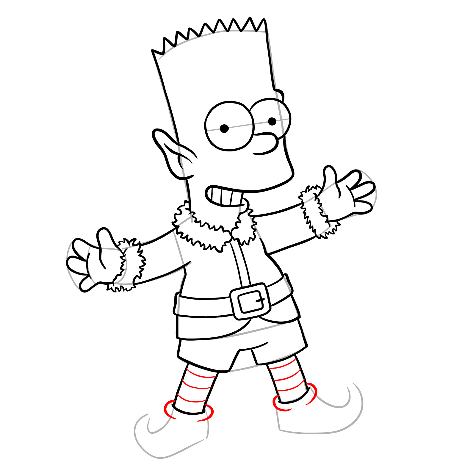 How to draw Bart Simpson as a Christmas Elf - step 27