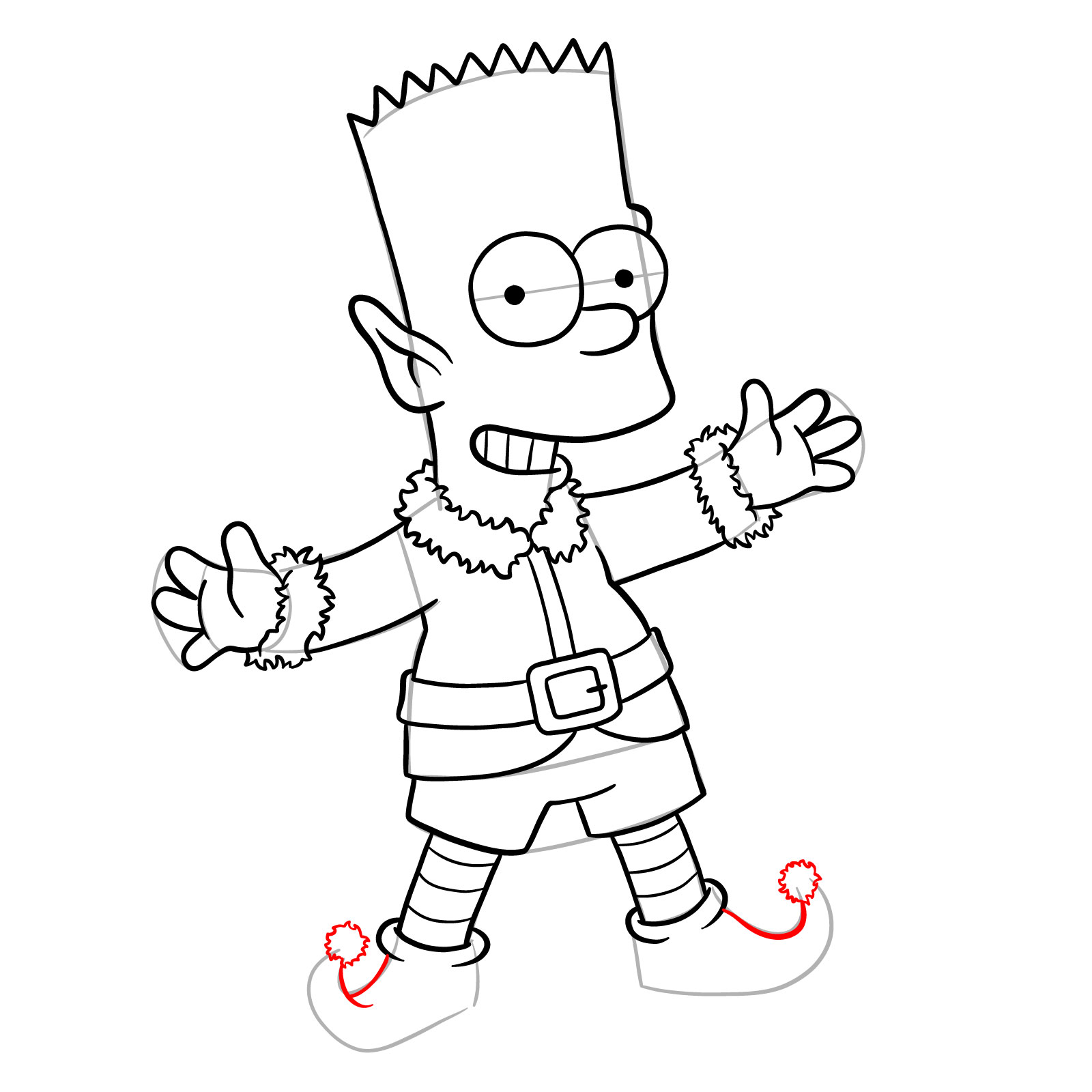 How to draw Bart Simpson as a Christmas Elf - step 28