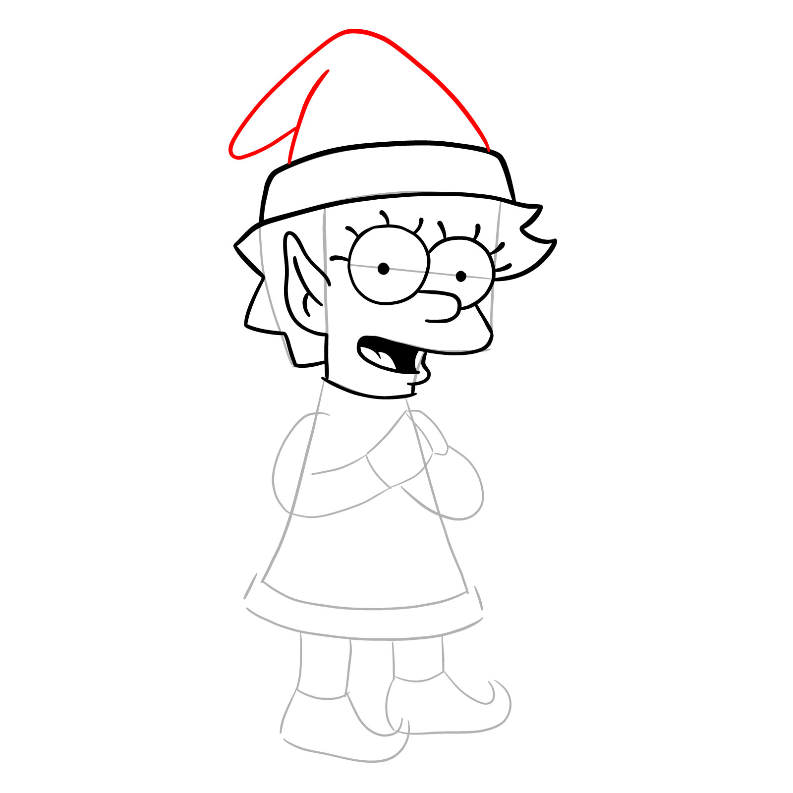 How to draw Christmas Elf Lisa Simpson - step 16