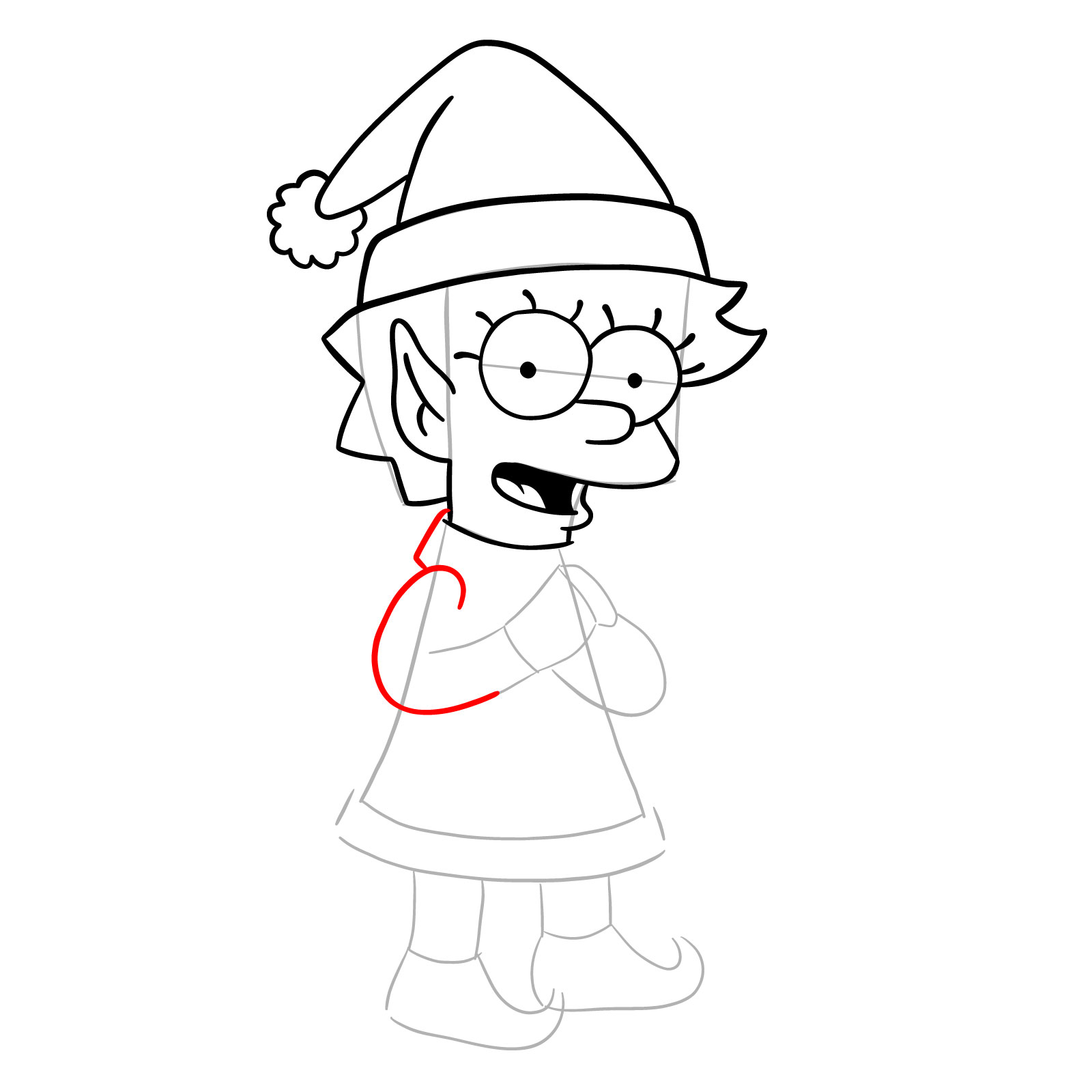 How to draw Christmas Elf Lisa Simpson - step 18