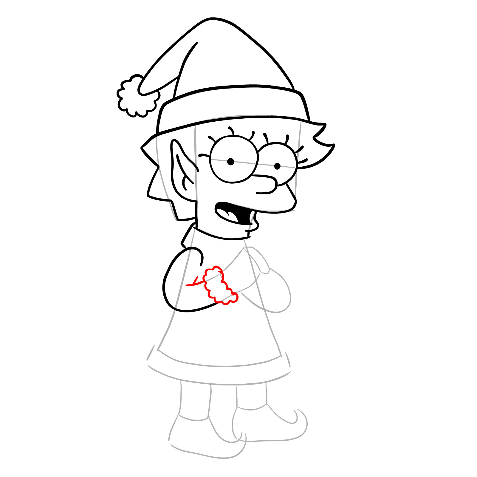 How to draw Christmas Elf Lisa Simpson - step 19