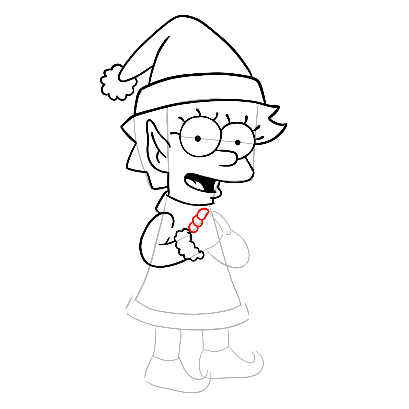 How to draw Christmas Elf Lisa Simpson - step 20