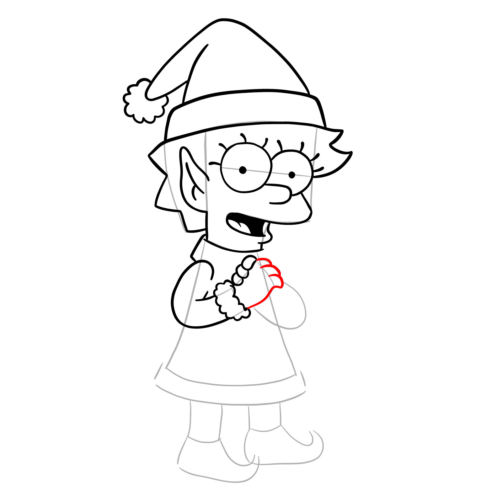 How to draw Christmas Elf Lisa Simpson - step 21
