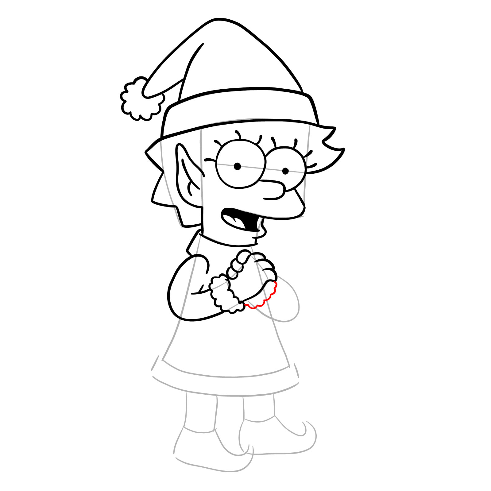 How to draw Christmas Elf Lisa Simpson - step 22