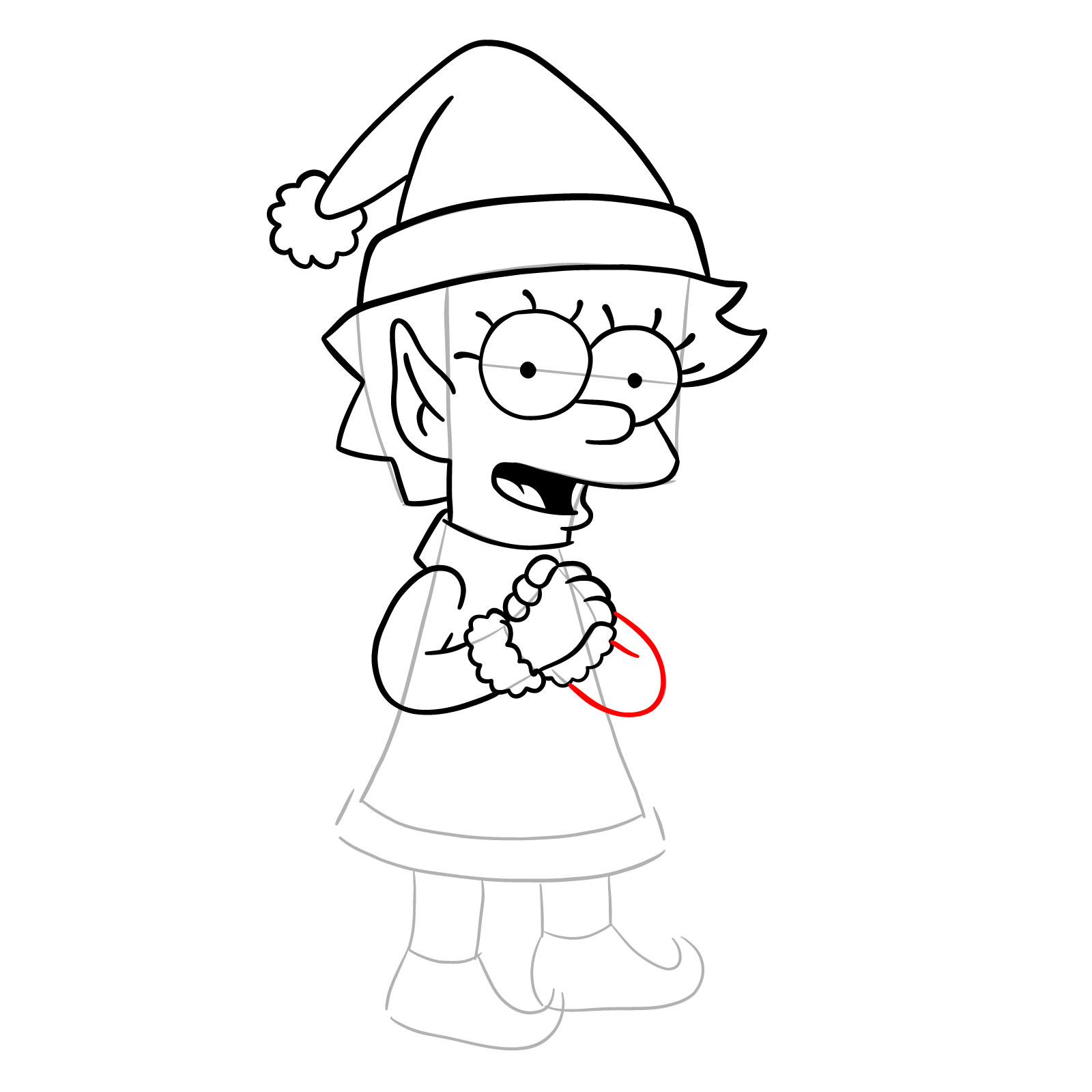How to draw Christmas Elf Lisa Simpson - step 23
