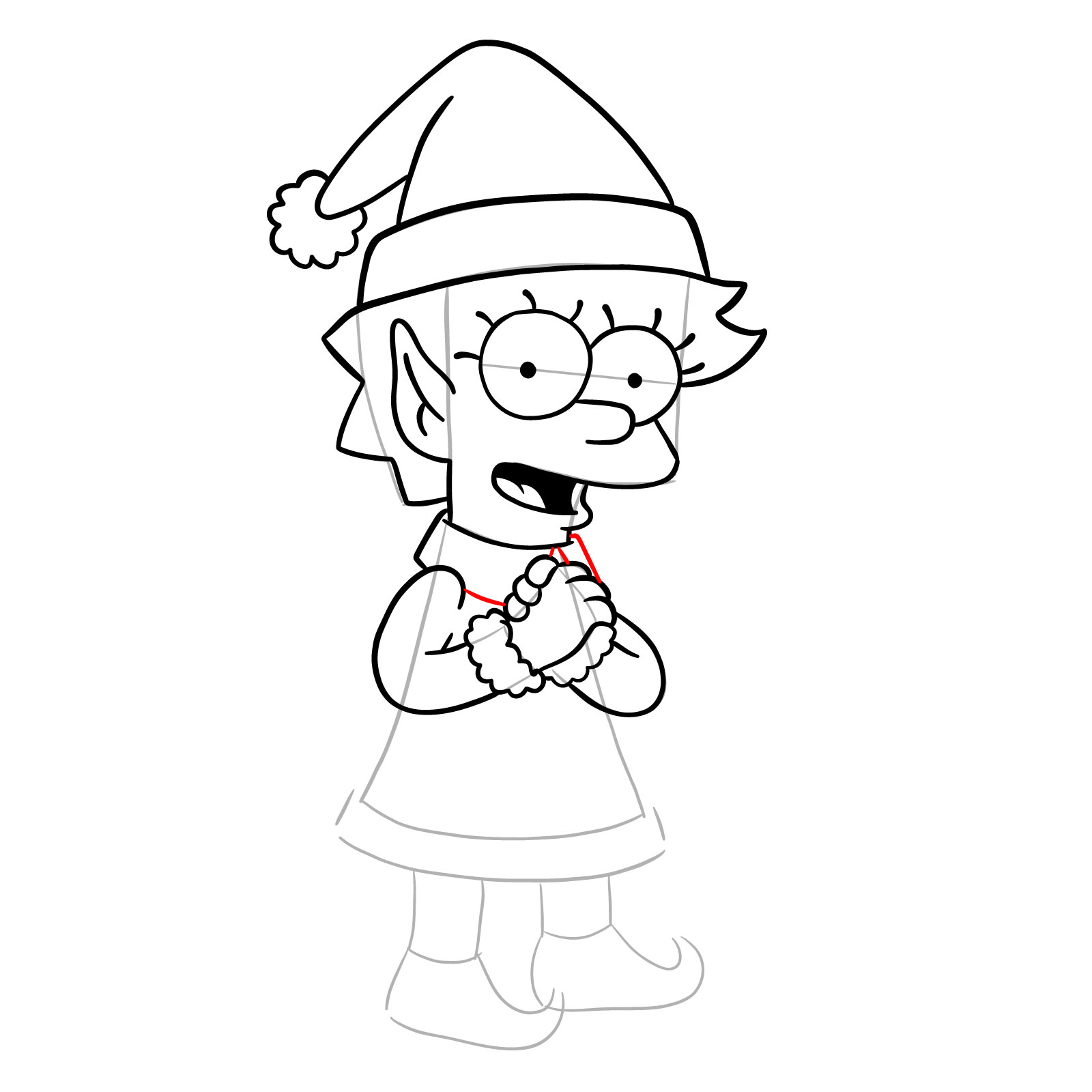 How to draw Christmas Elf Lisa Simpson - step 24