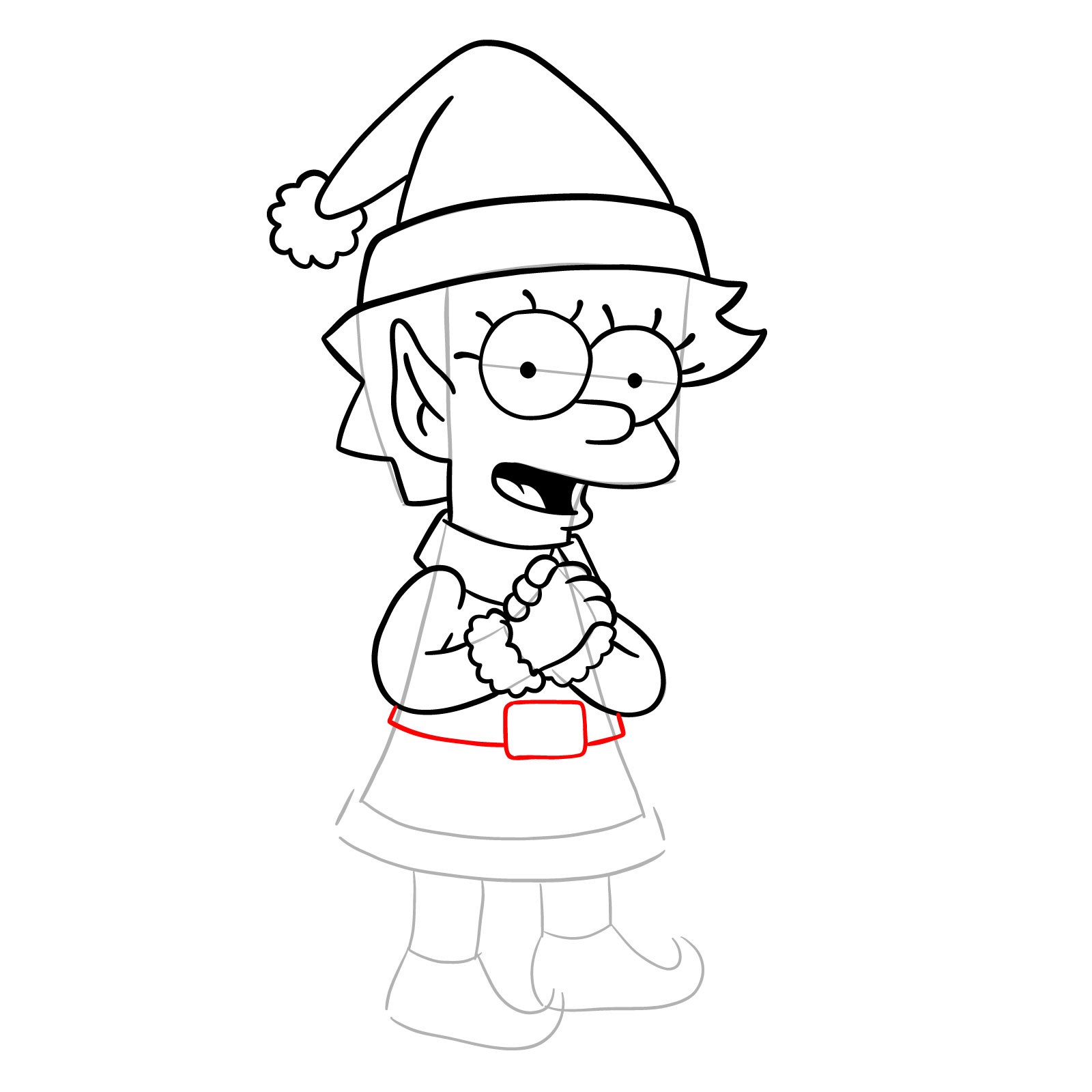 How to draw Christmas Elf Lisa Simpson - step 25