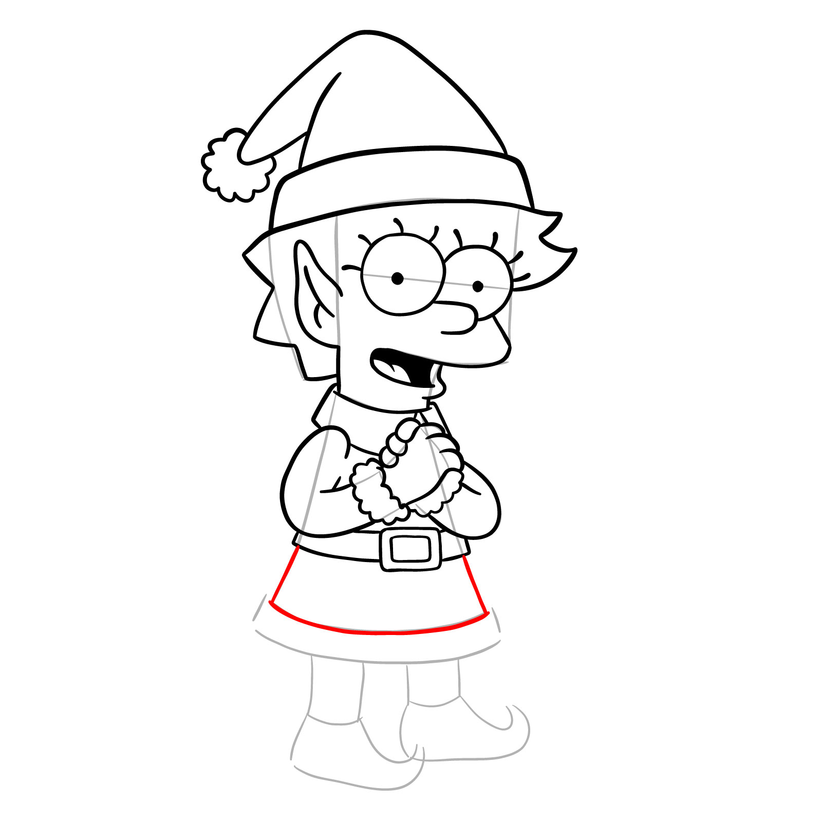 How to draw Christmas Elf Lisa Simpson - step 27