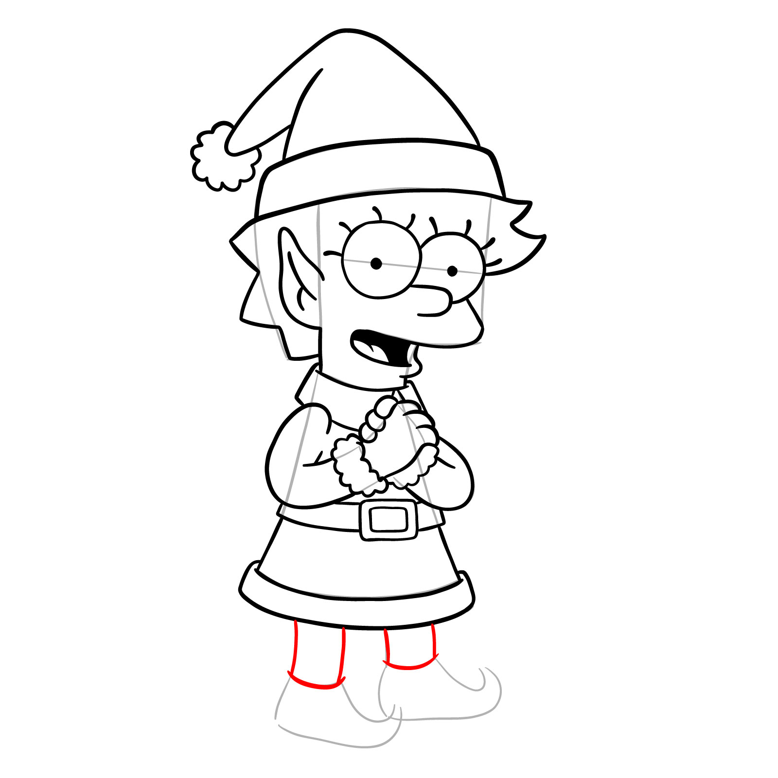 How to draw Christmas Elf Lisa Simpson - step 29