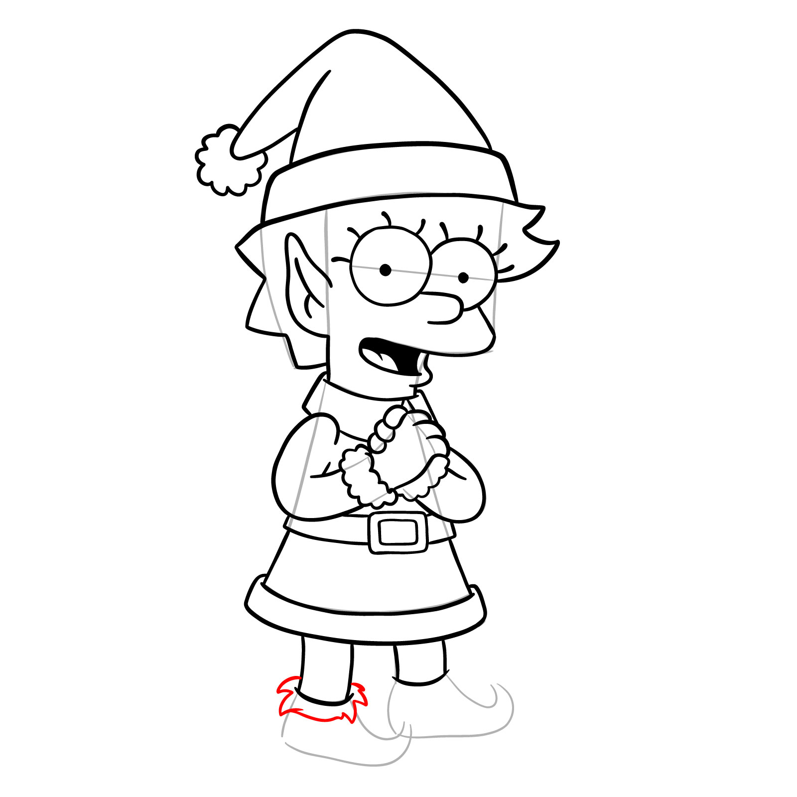 How to draw Christmas Elf Lisa Simpson - step 30