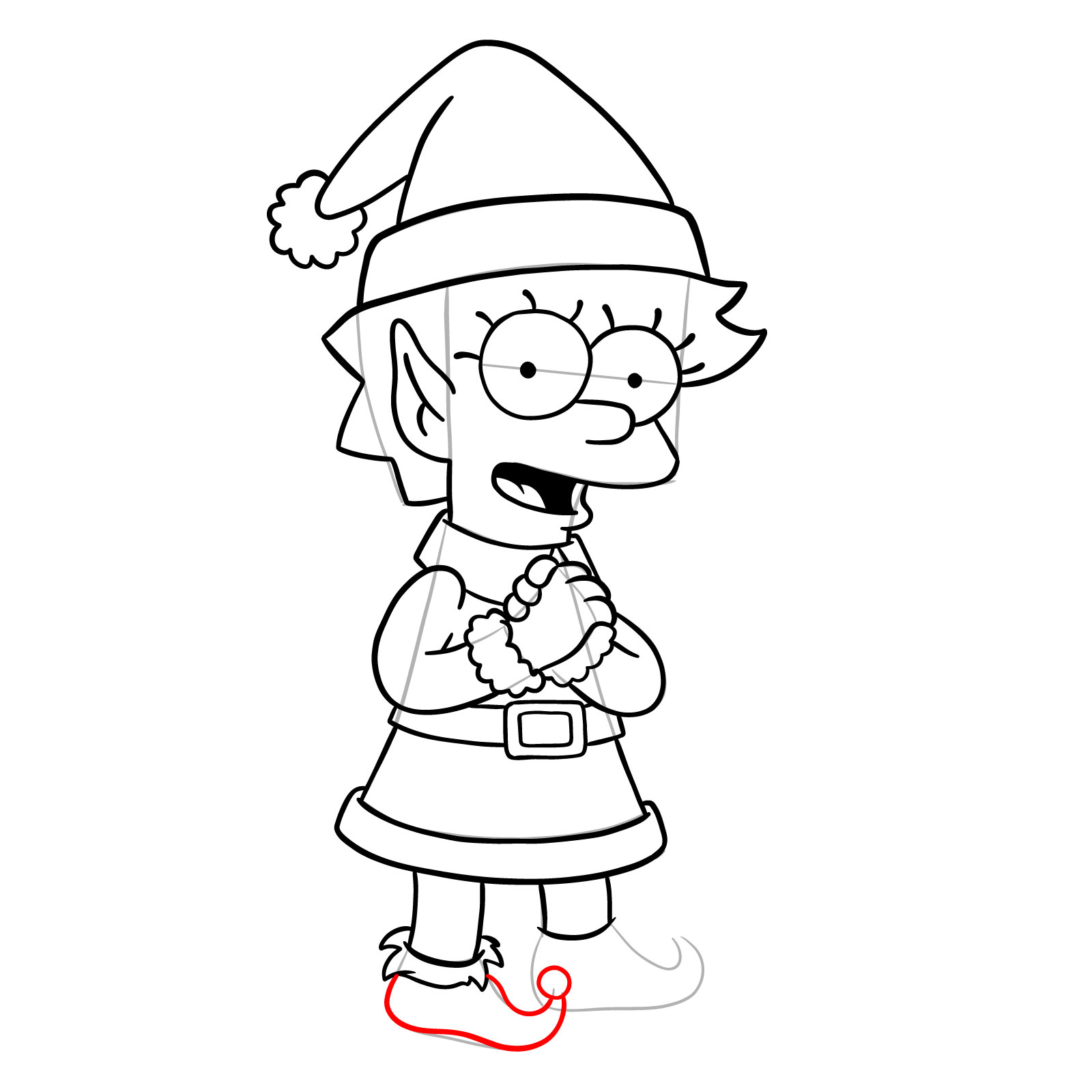 How to draw Christmas Elf Lisa Simpson - step 31