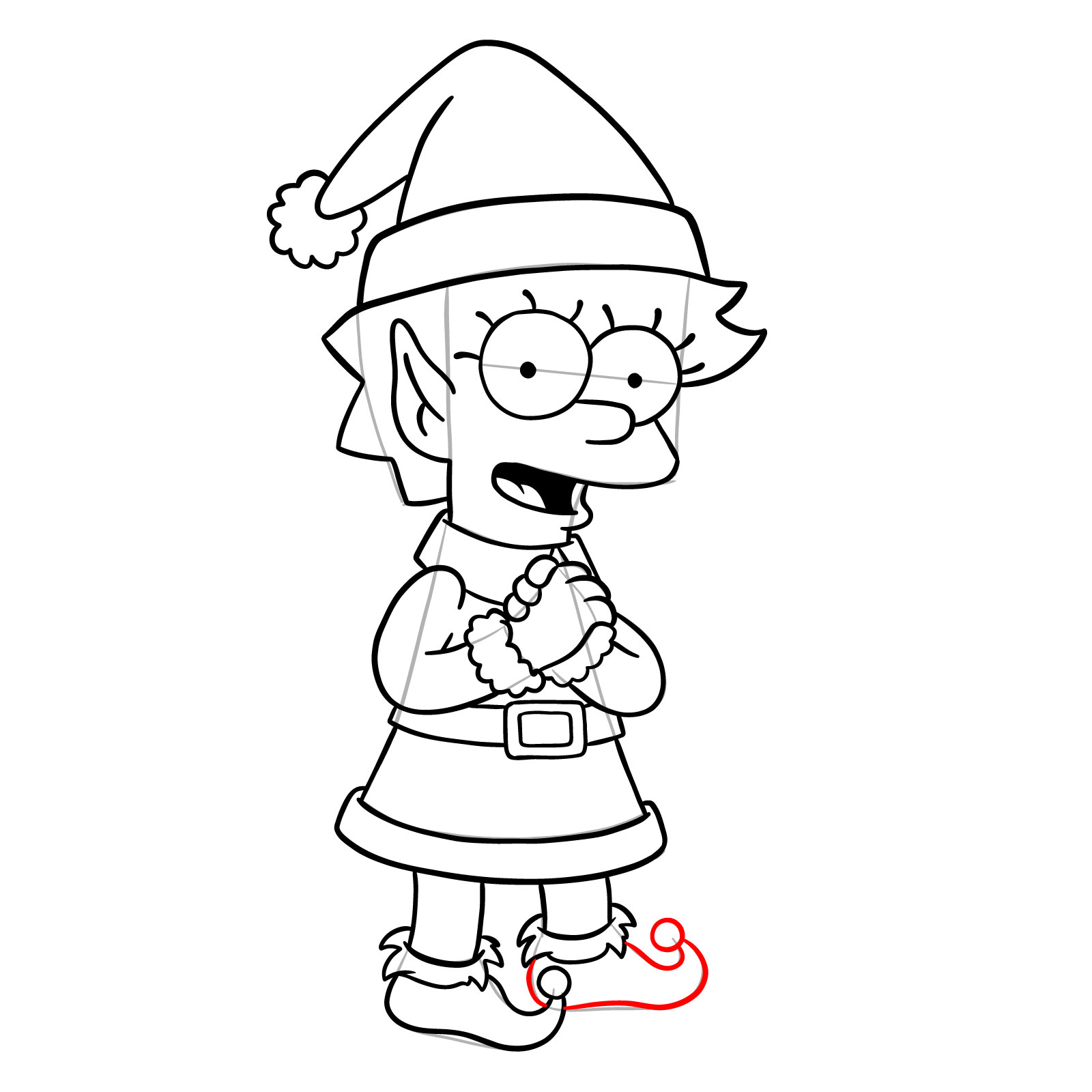 How to draw Christmas Elf Lisa Simpson - step 33