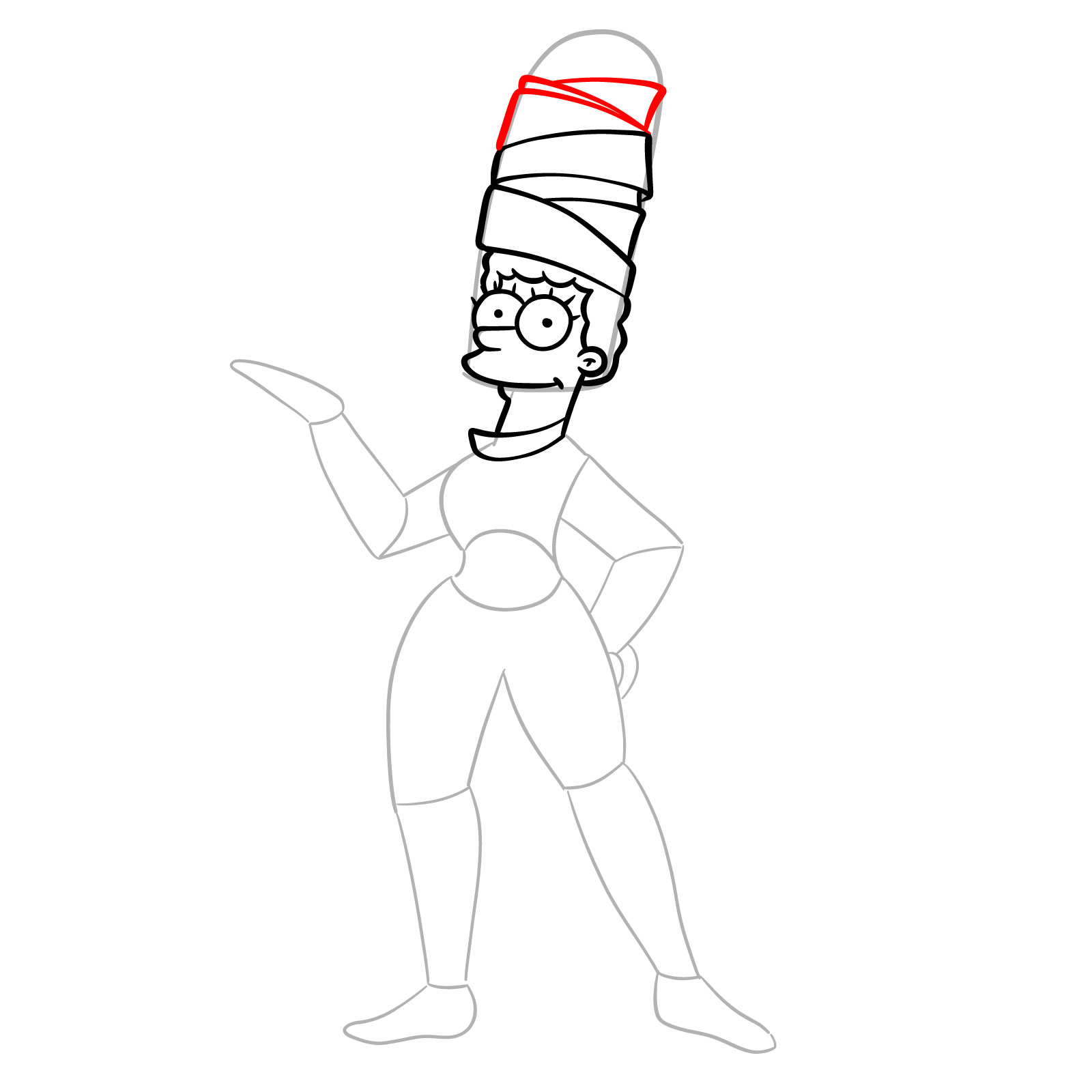 How to draw Marge as a mummy - step 12
