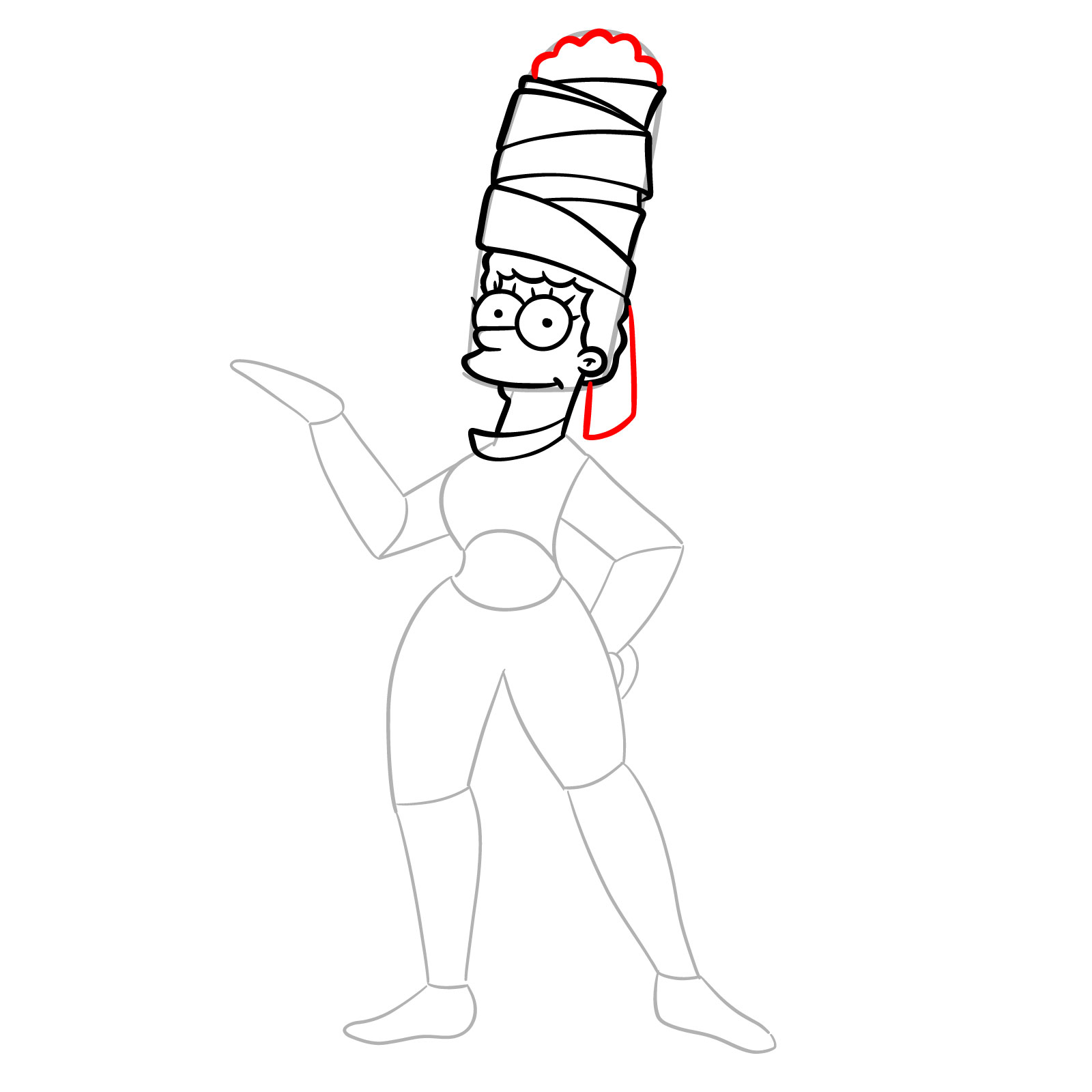 How to draw Marge as a mummy - step 13