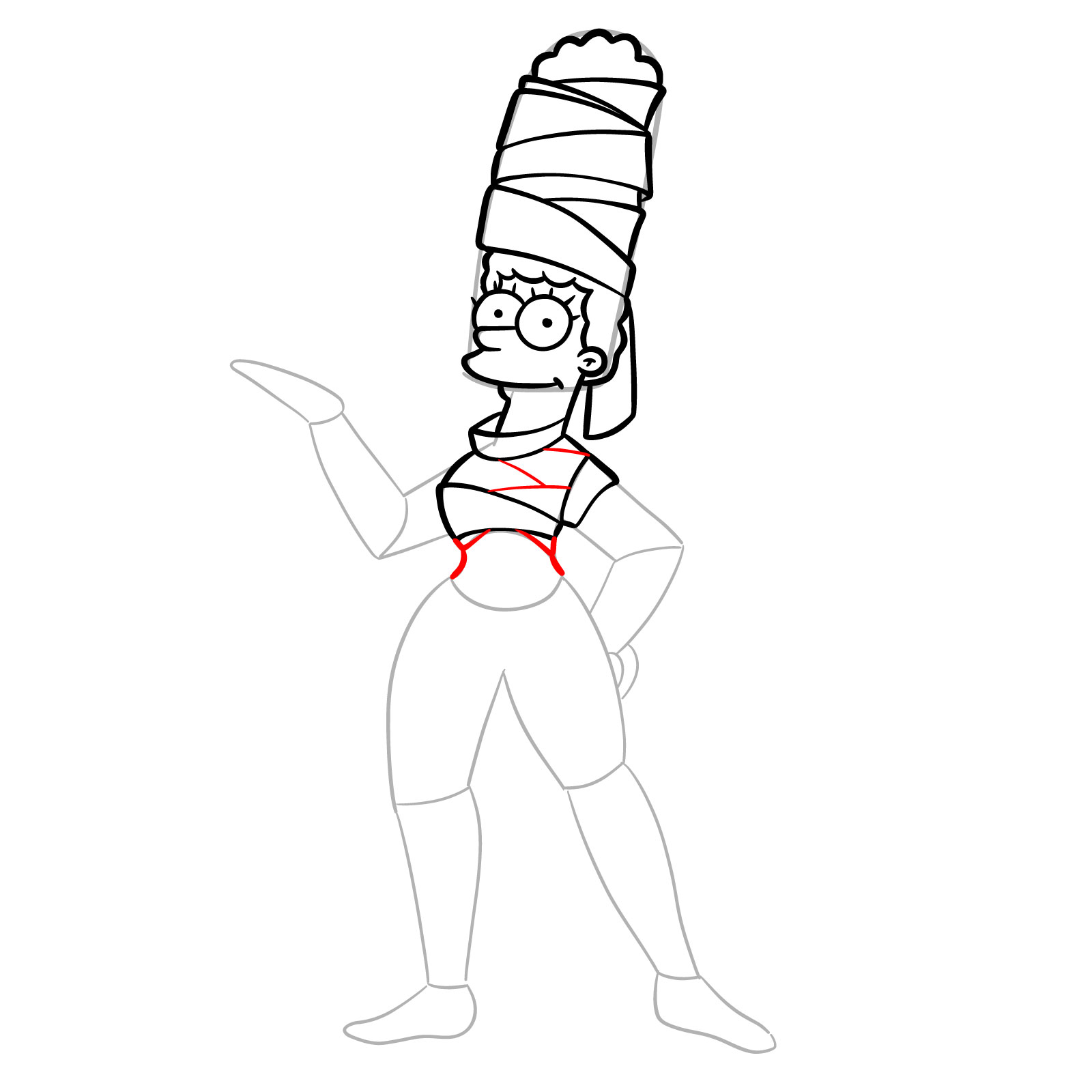How to draw Marge as a mummy - step 15