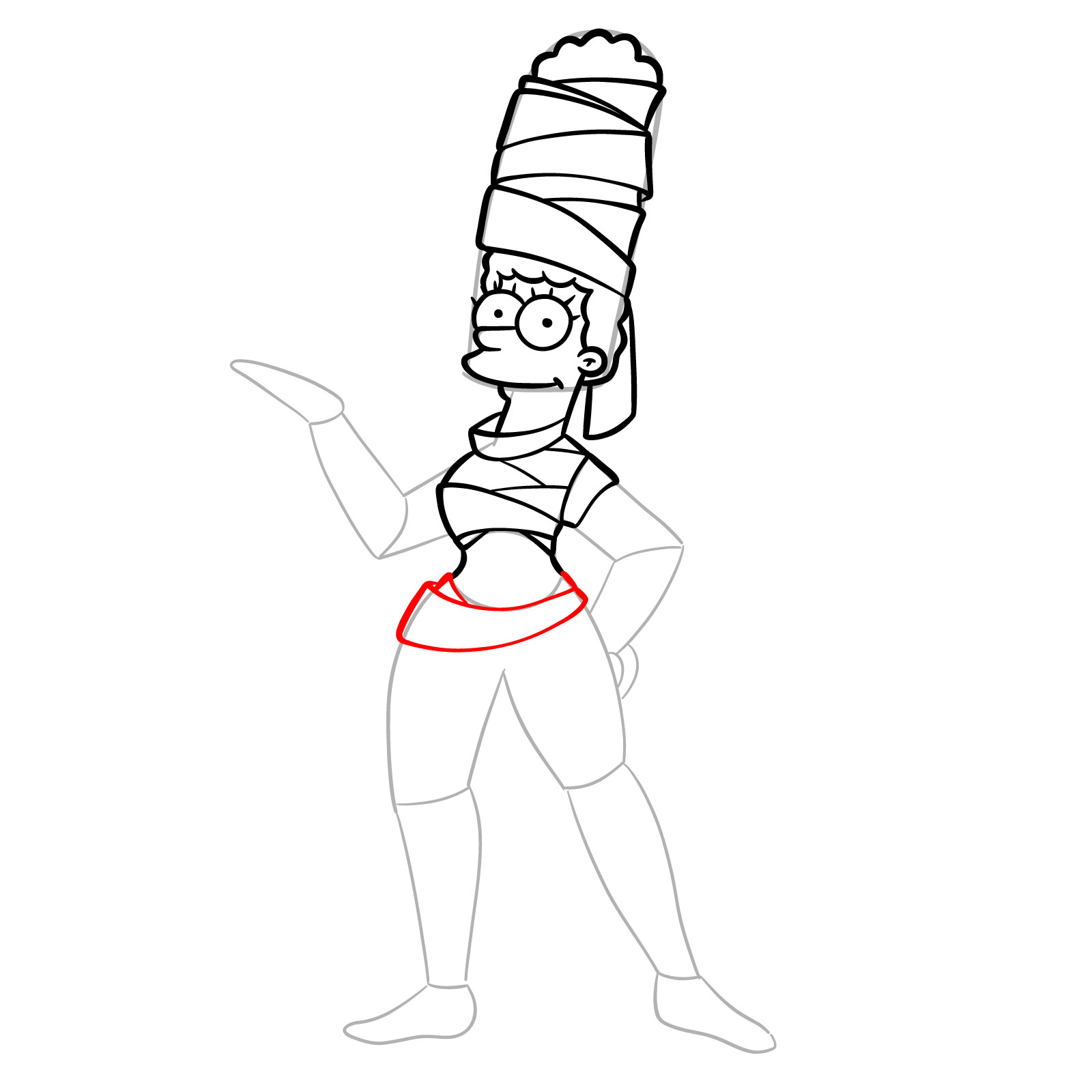 How to draw Marge as a mummy - step 16