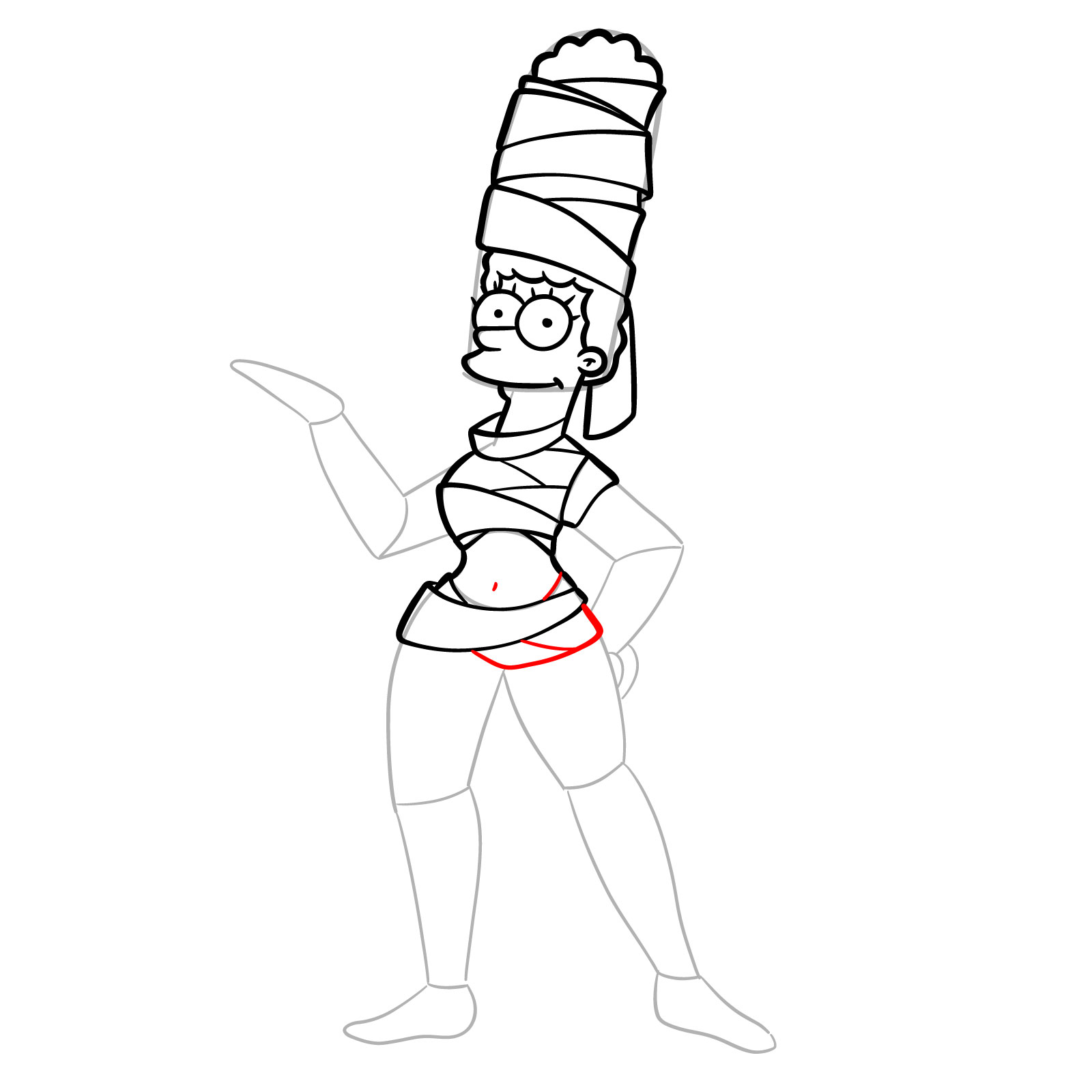 How to draw Marge as a mummy - step 17