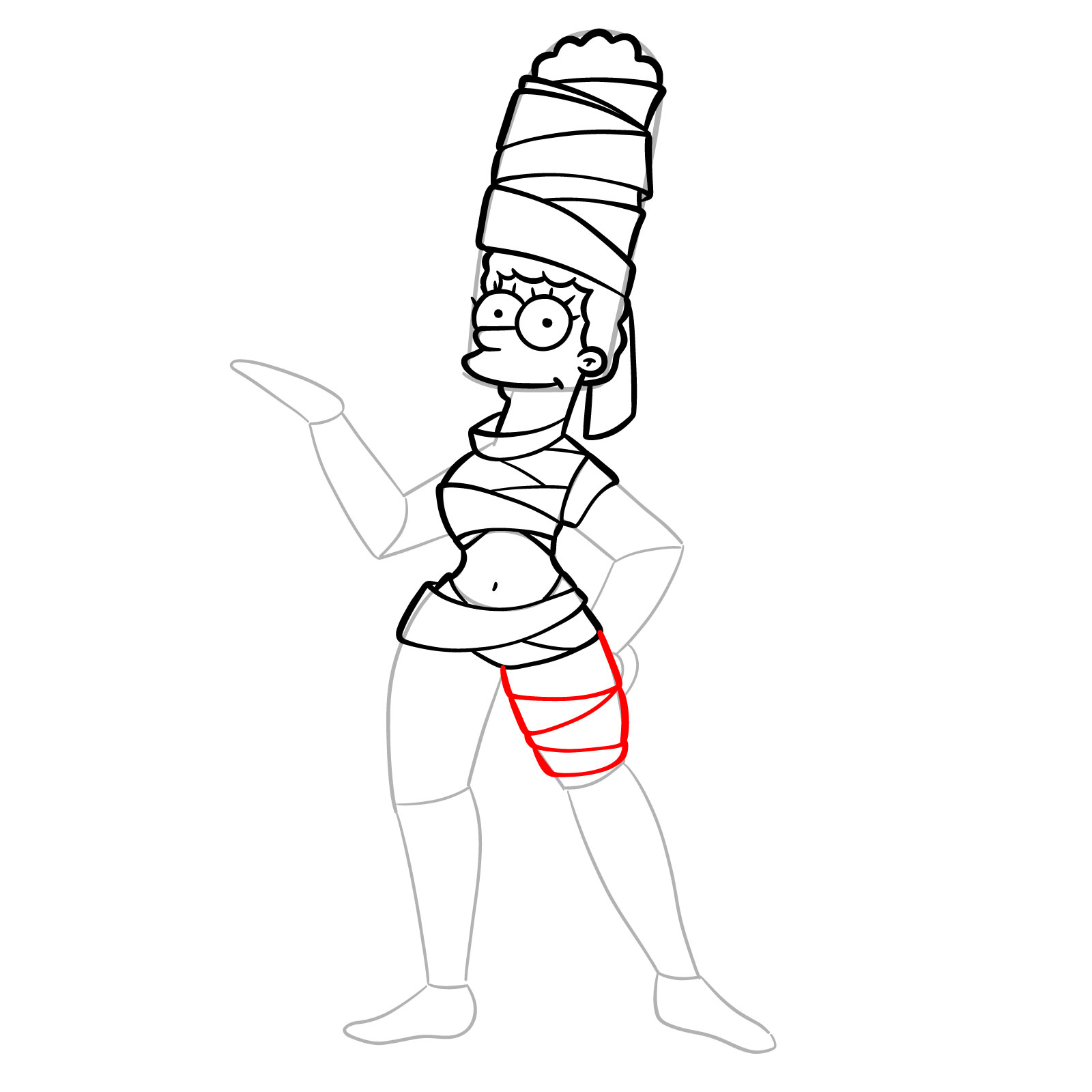 How to draw Marge as a mummy - step 18