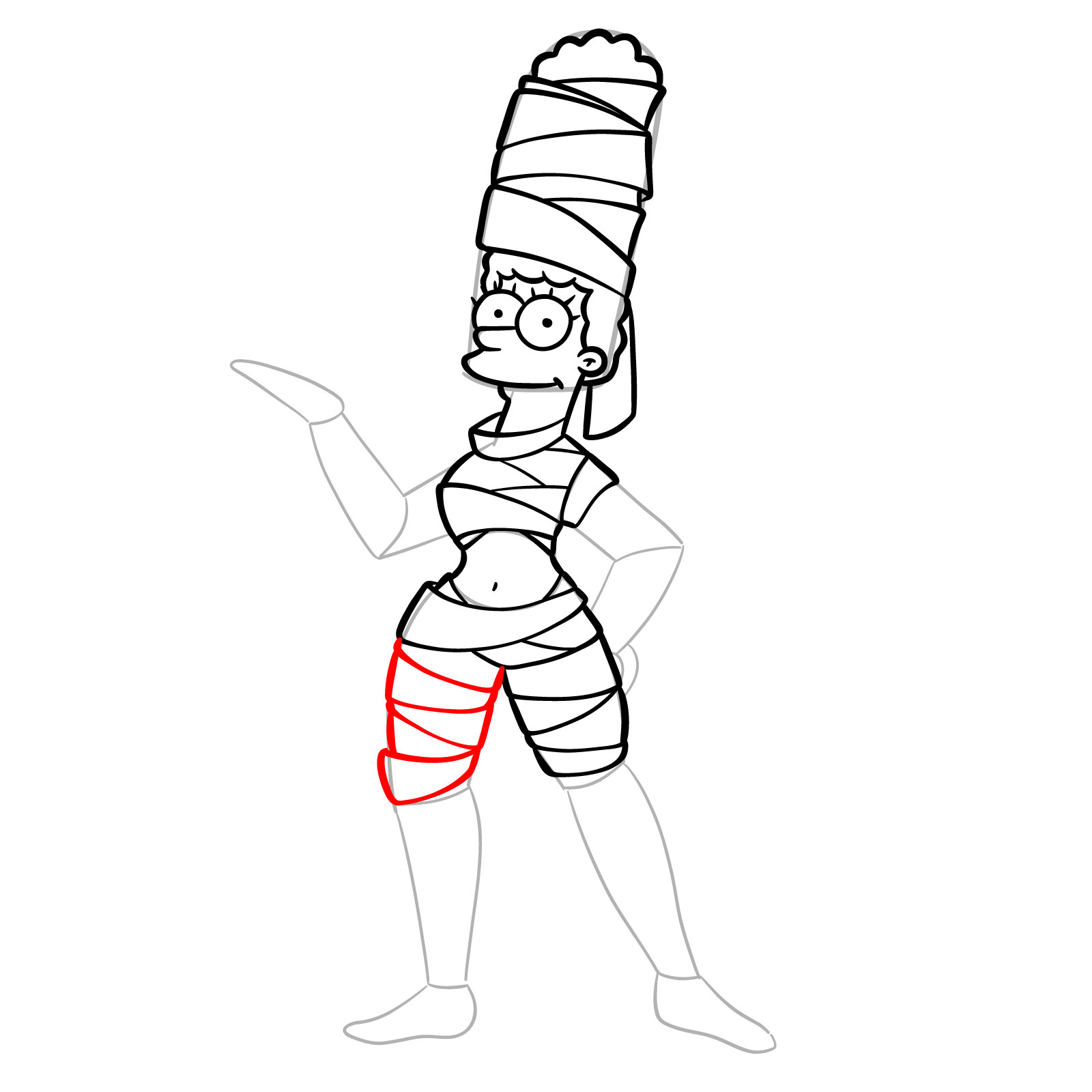 How to draw Marge as a mummy - step 19
