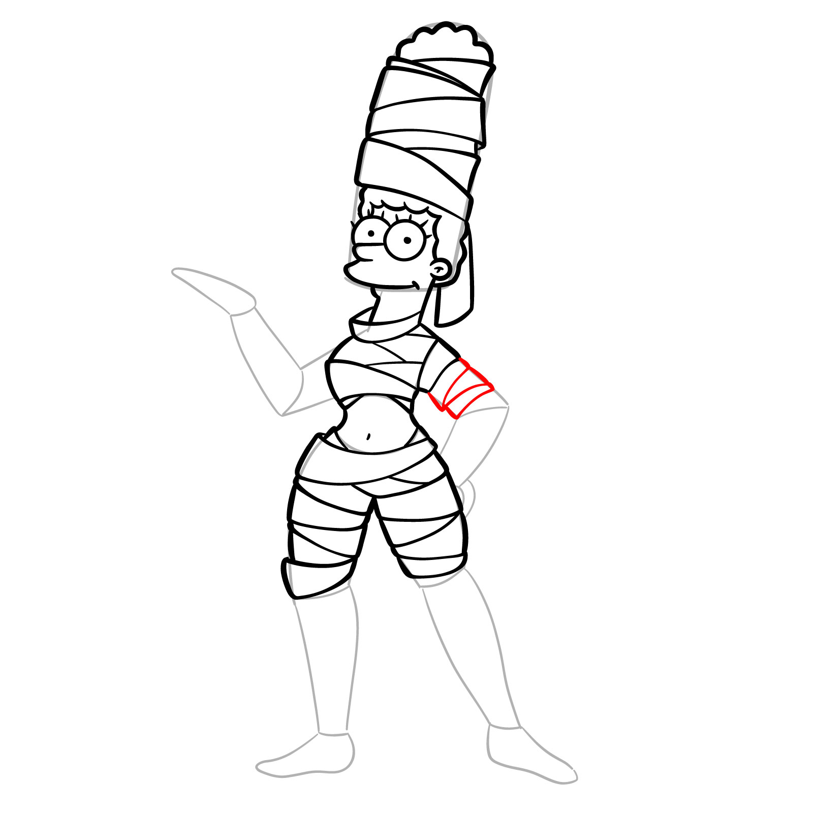 How to draw Marge as a mummy - step 20