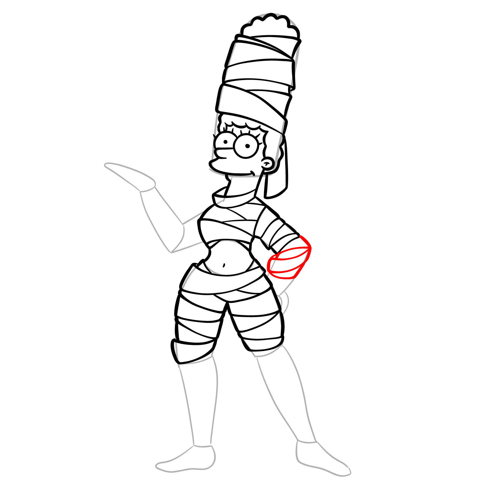 How to draw Marge as a mummy - step 21