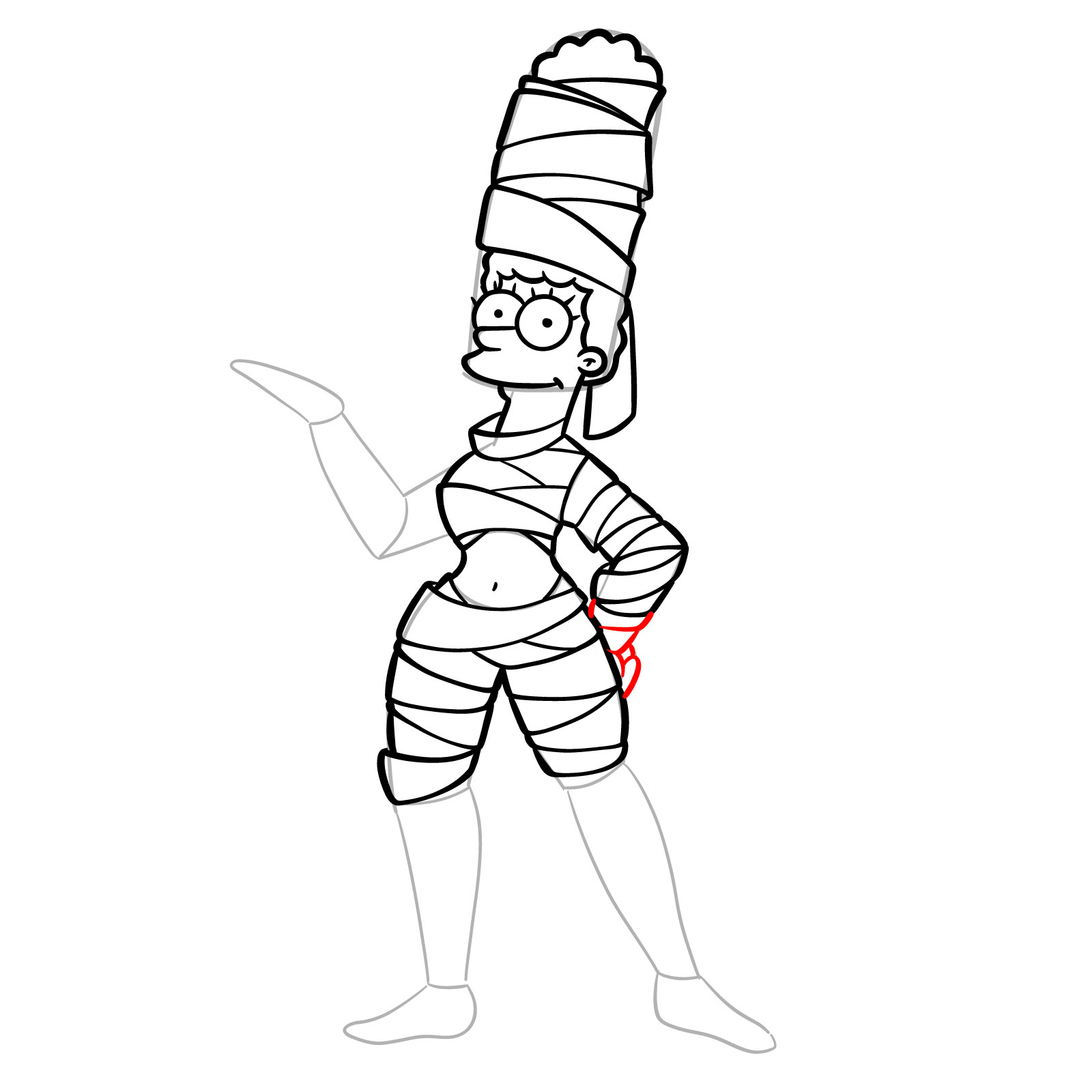 How to draw Marge as a mummy - step 22