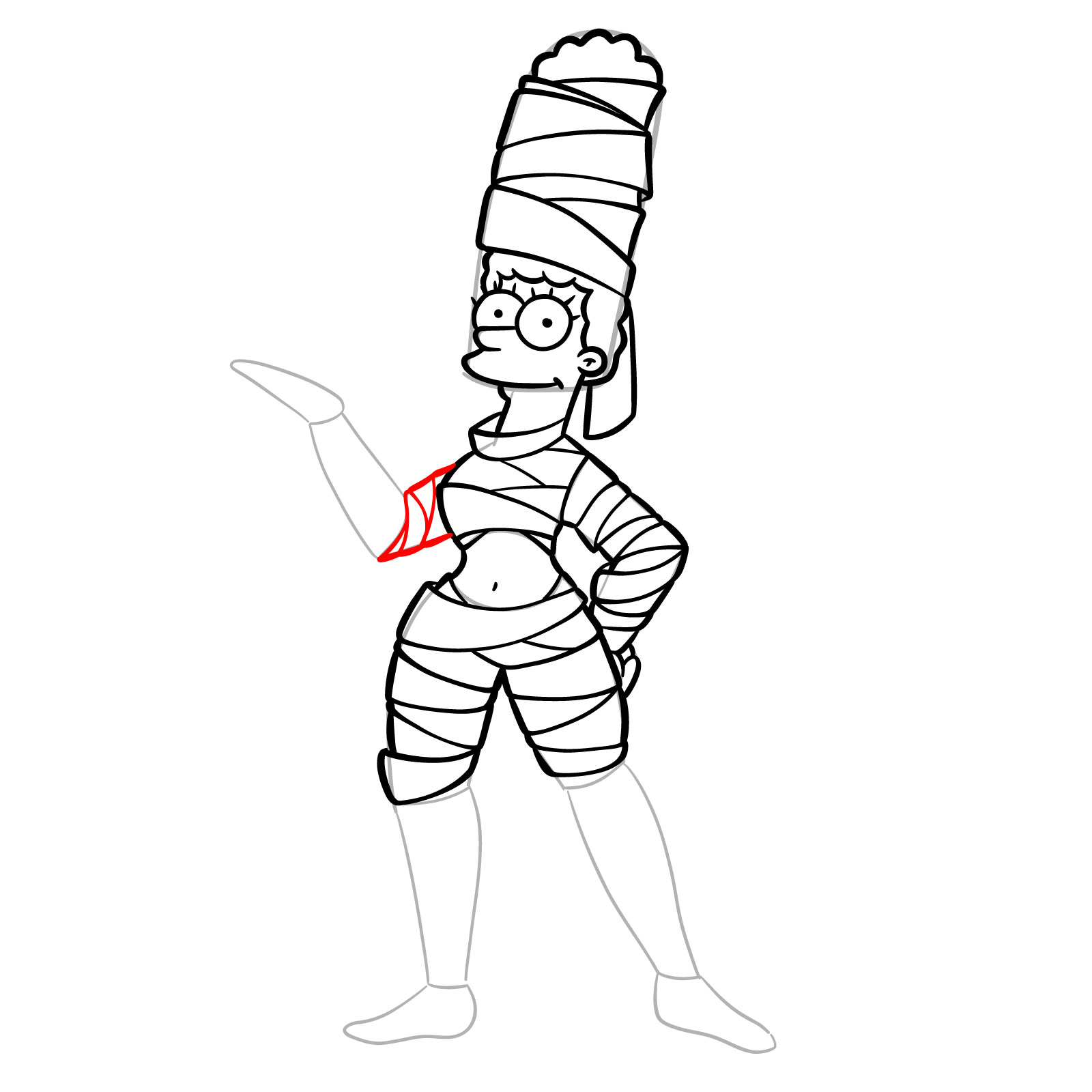 How to draw Marge as a mummy - step 23