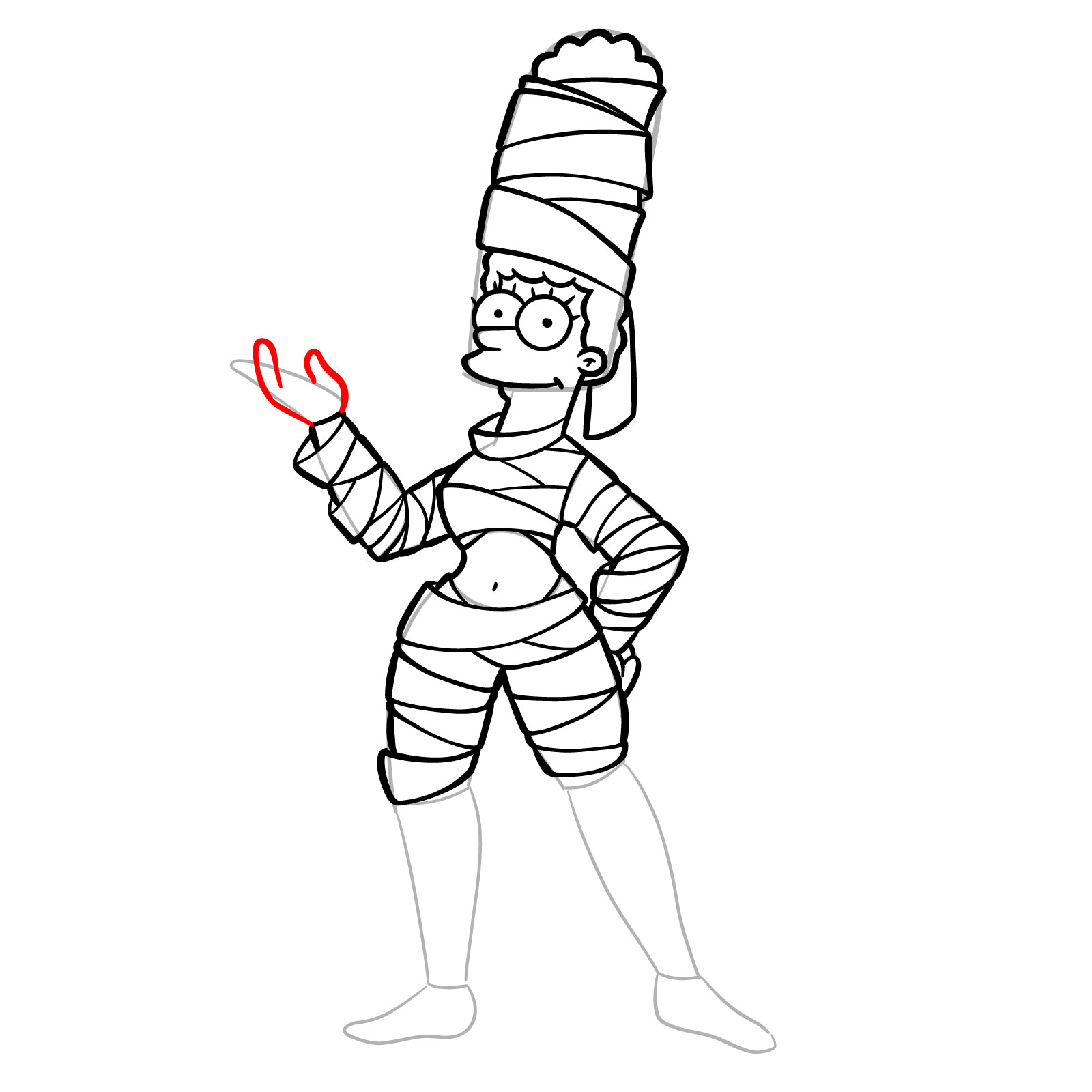 How to draw Marge as a mummy - step 26