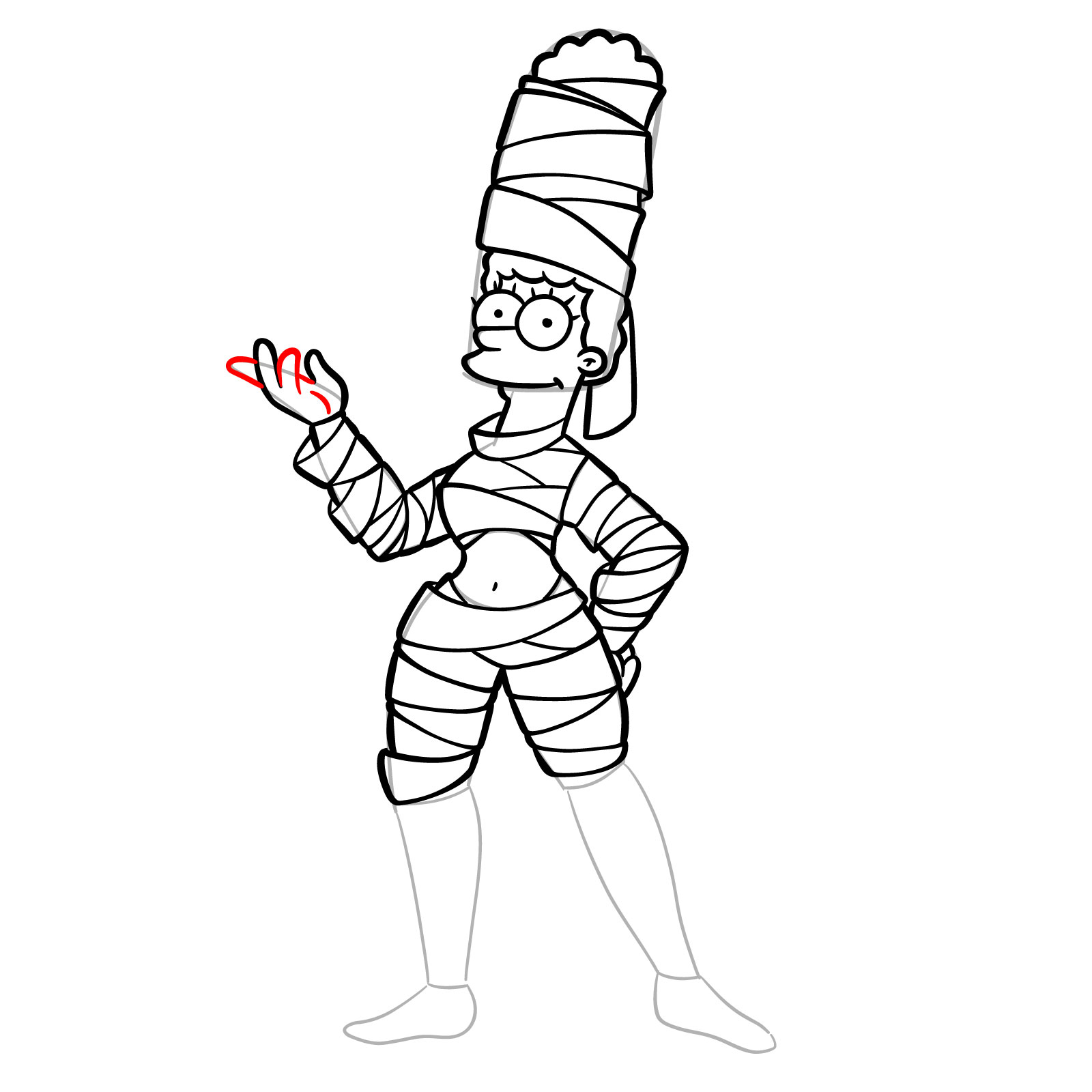 How to draw Marge as a mummy - step 27