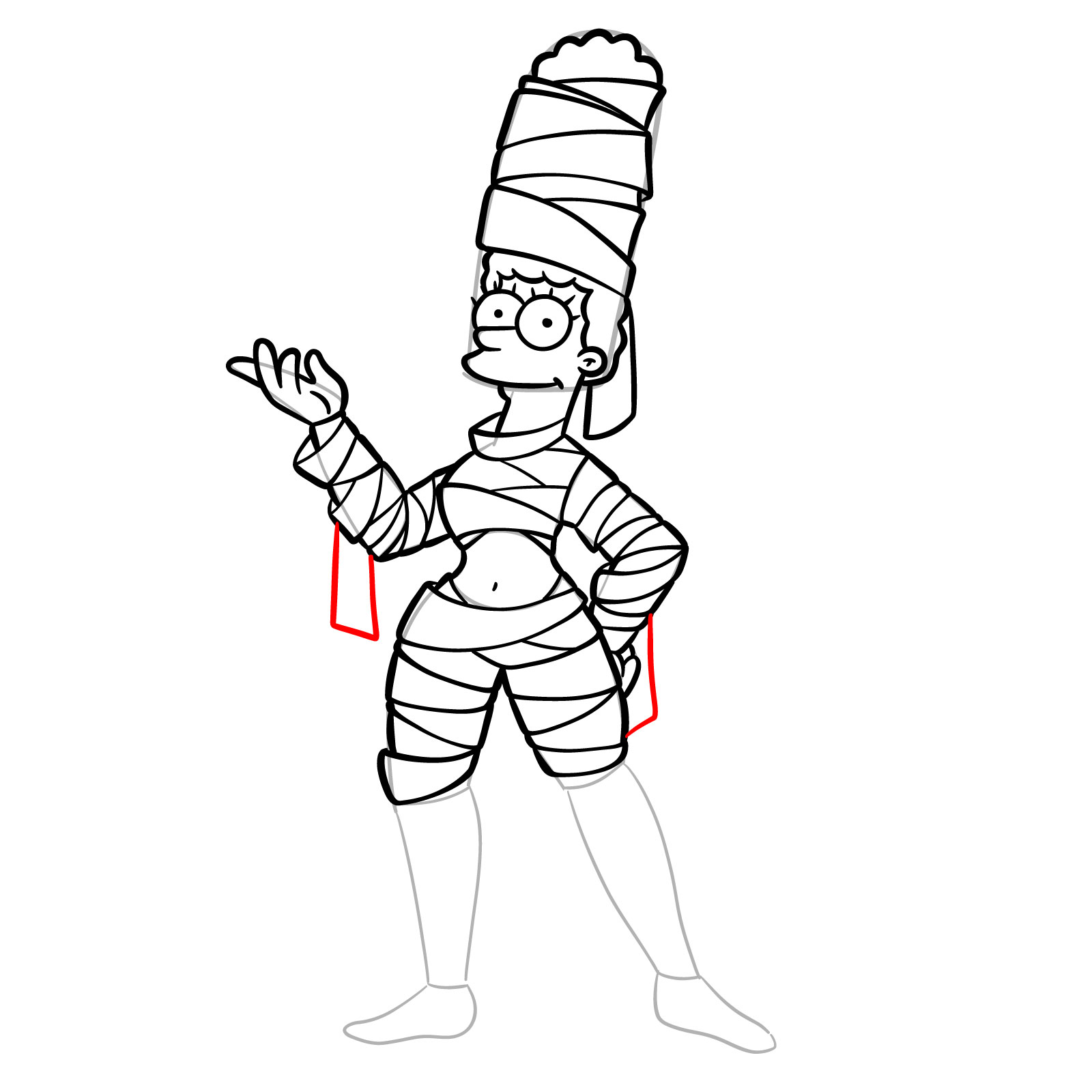 How to draw Marge as a mummy - step 28