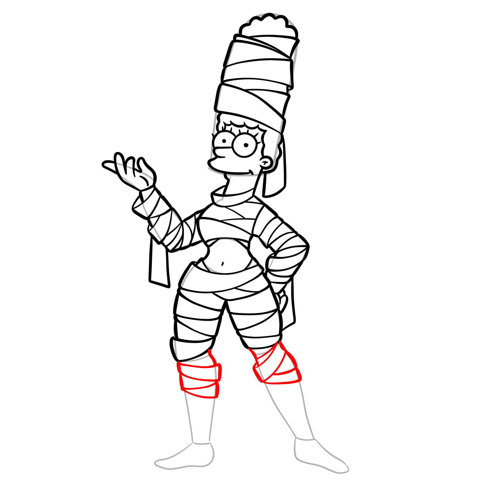 How to draw Marge as a mummy - step 29