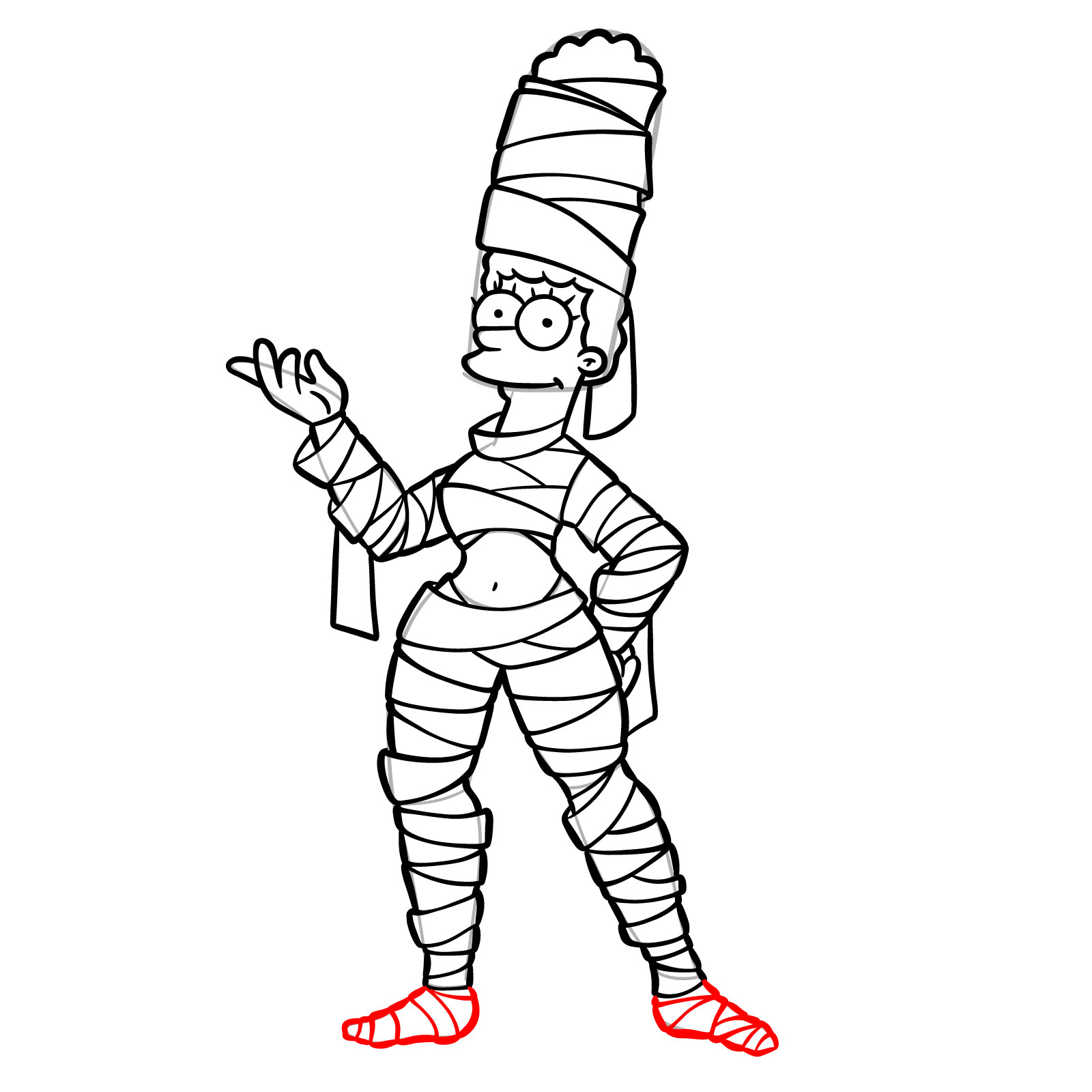 How to draw Marge as a mummy - step 31