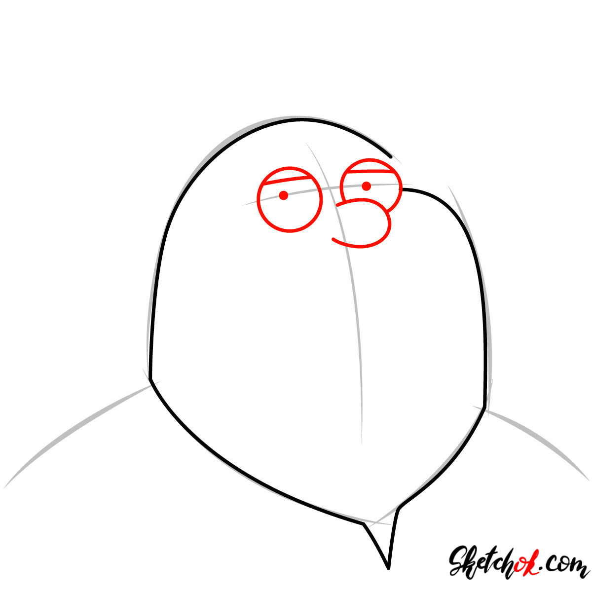 How to draw Peter Griffin's portrait - step 03