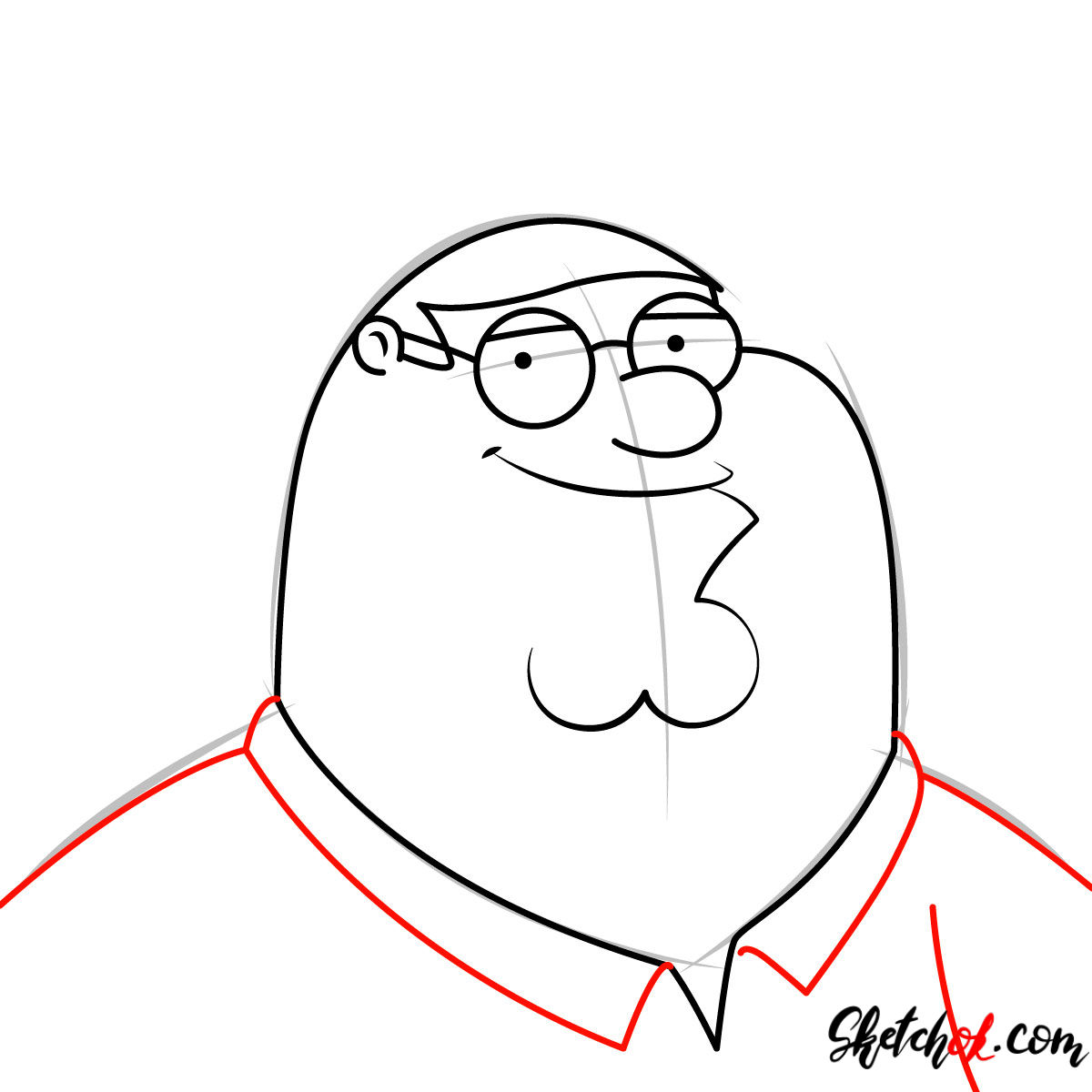 How to draw Peter Griffin's portrait -  step 06