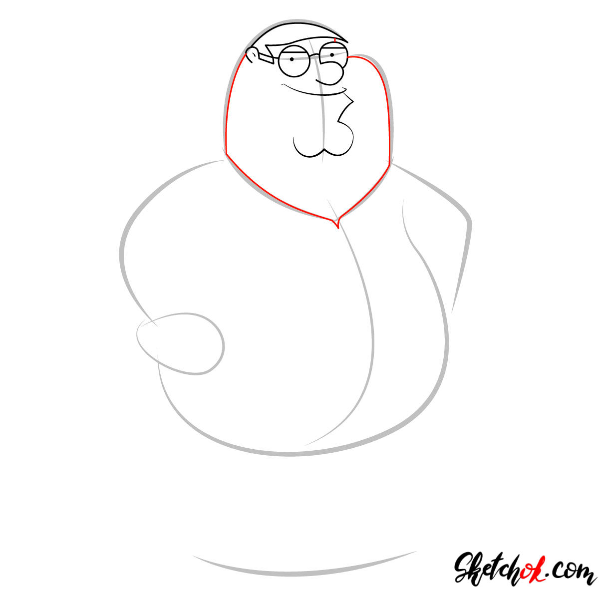 How to draw Peter Griffin - step 04