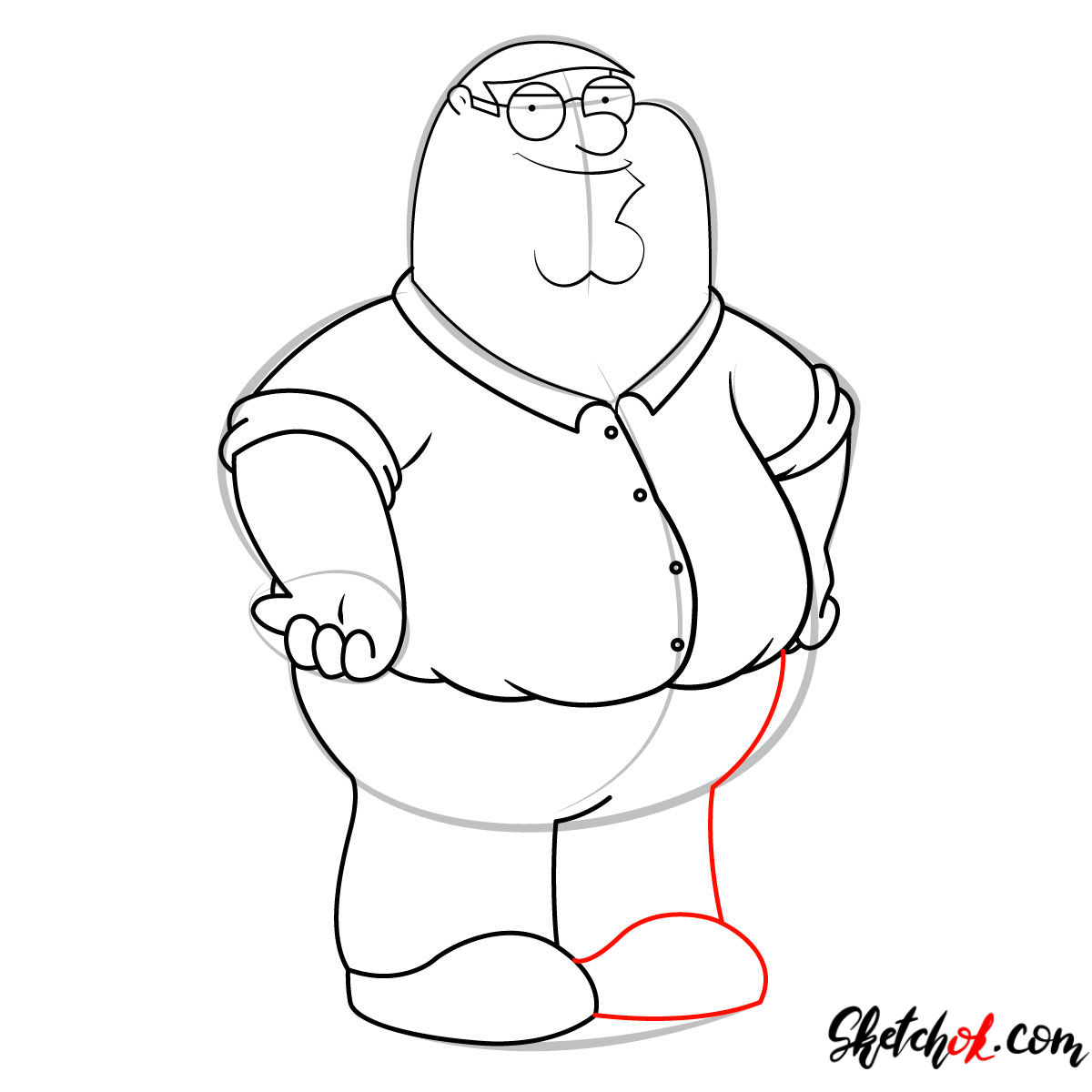 How to draw Peter Griffin - step 09