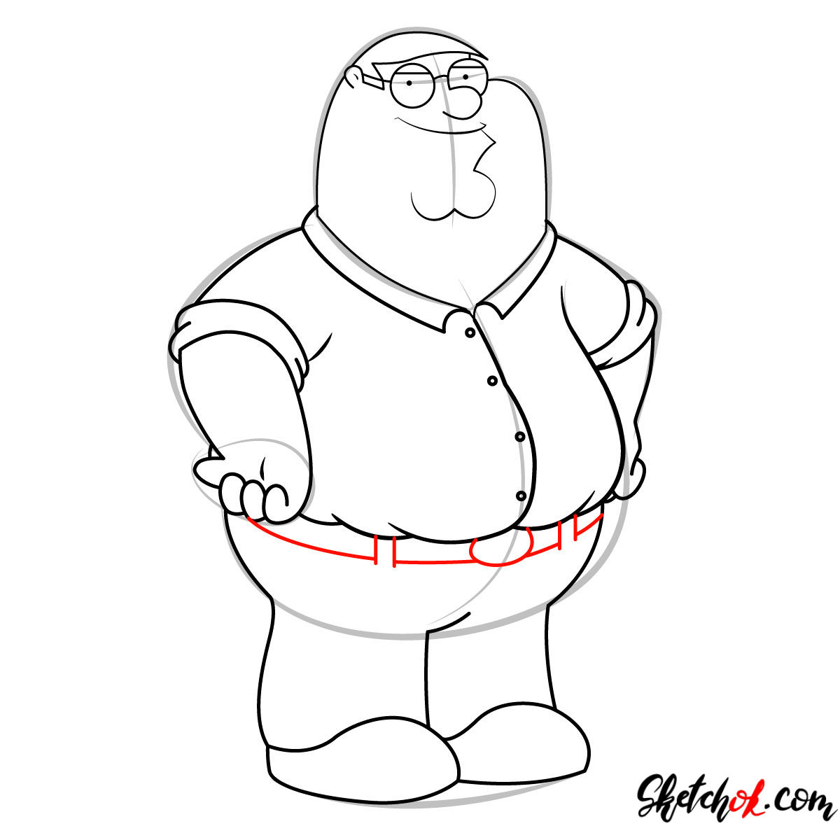 How to draw Peter Griffin - step 10