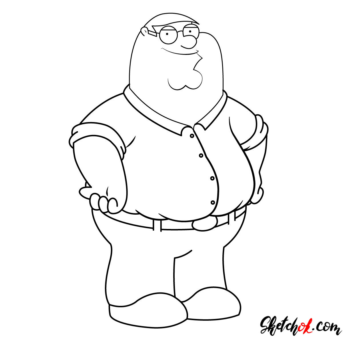 How to draw Peter Griffin - Sketchok easy drawing guides