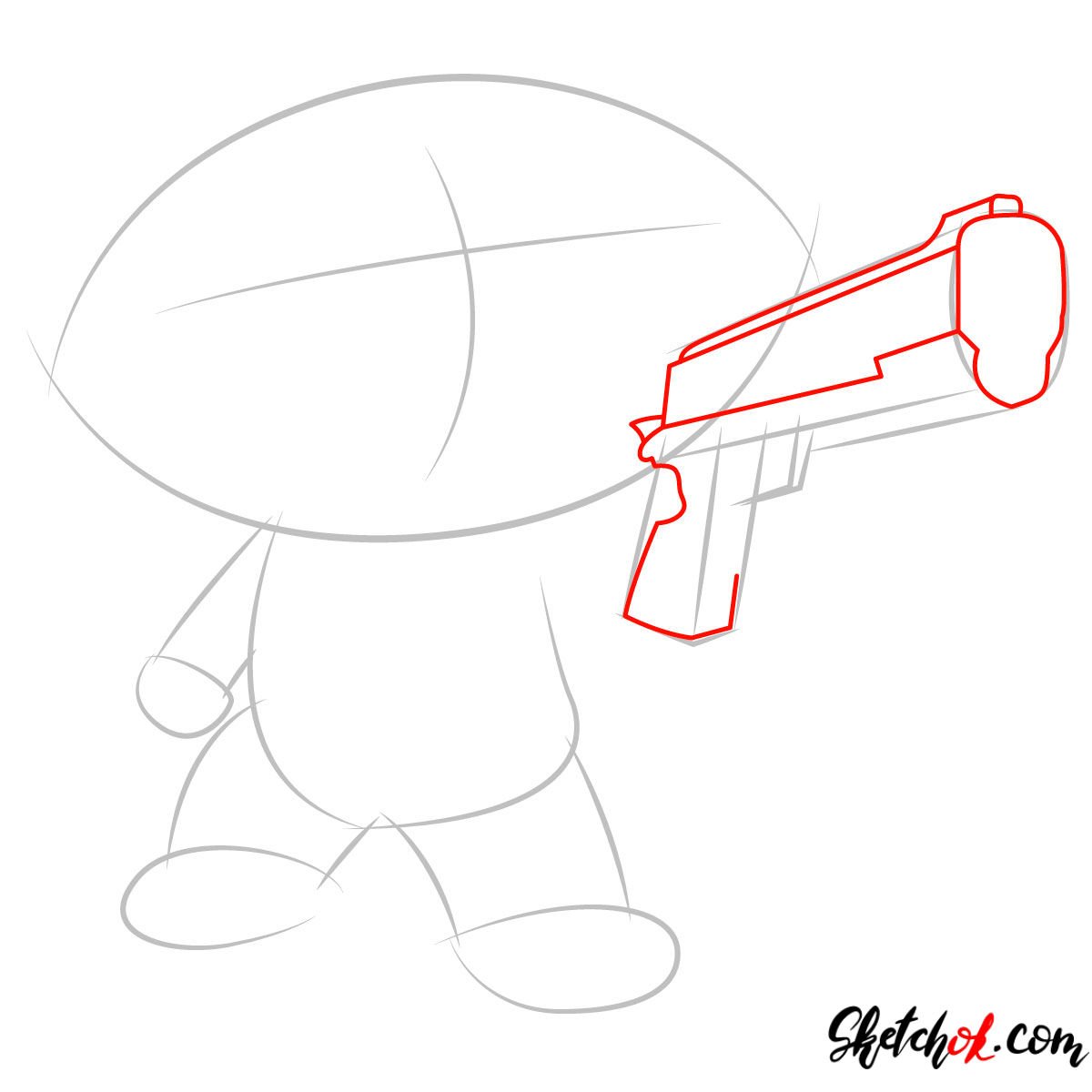 How to draw Stewie Griffin with a pistol - step 02