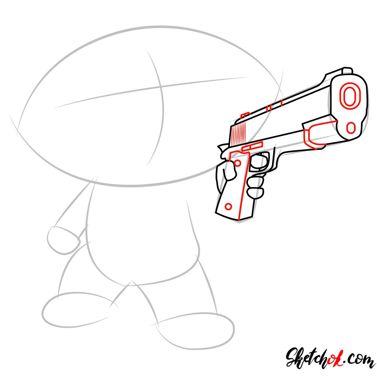 How to draw Stewie Griffin with a pistol - step 04
