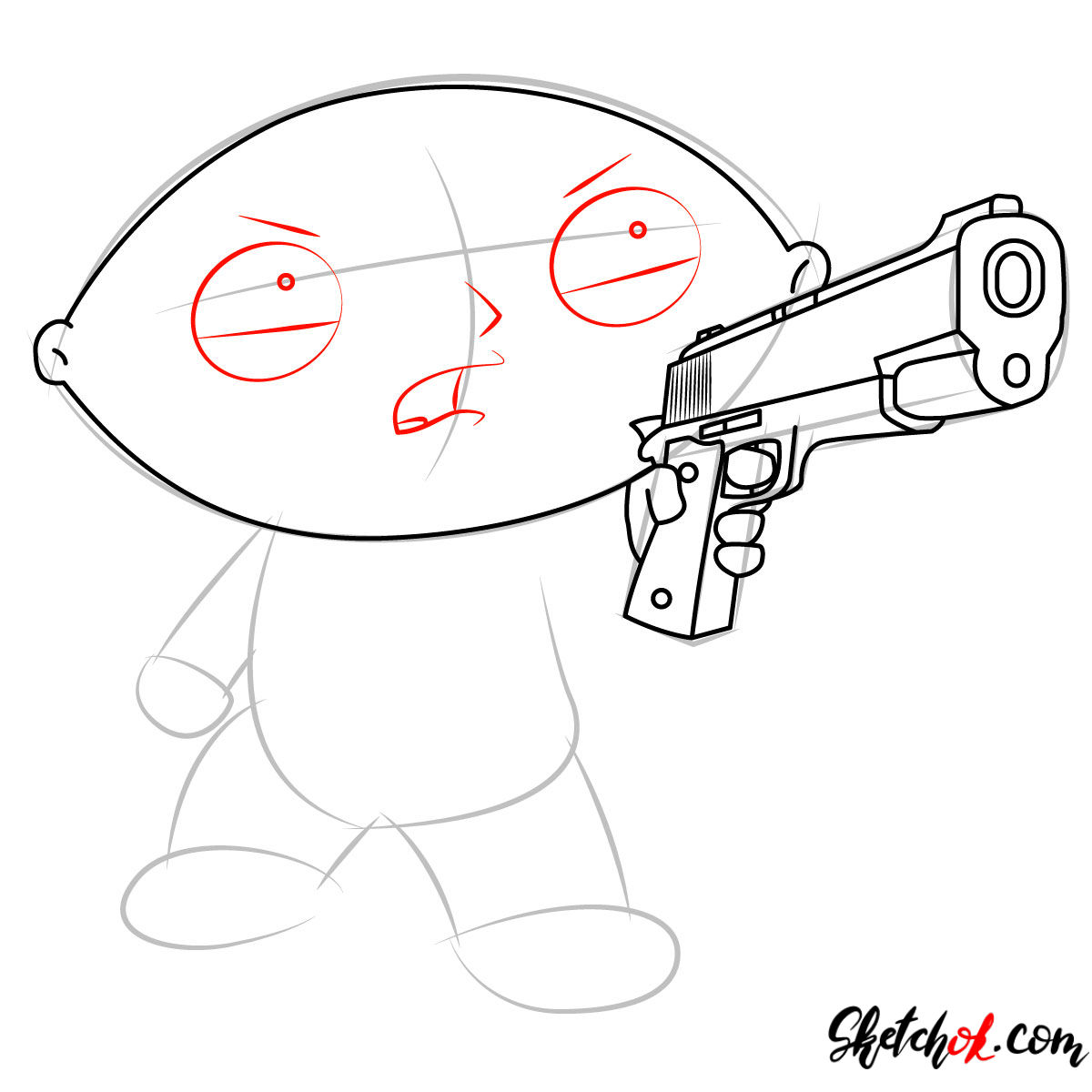 How to draw Stewie Griffin with a pistol - step 06