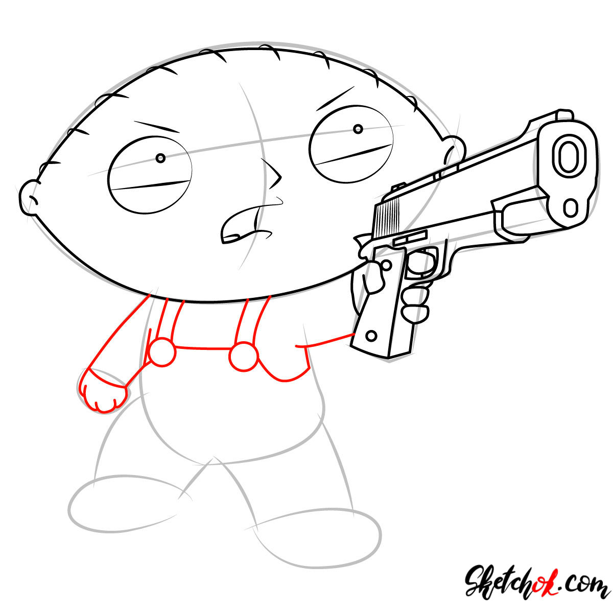 How to draw Stewie Griffin with a pistol - step 08